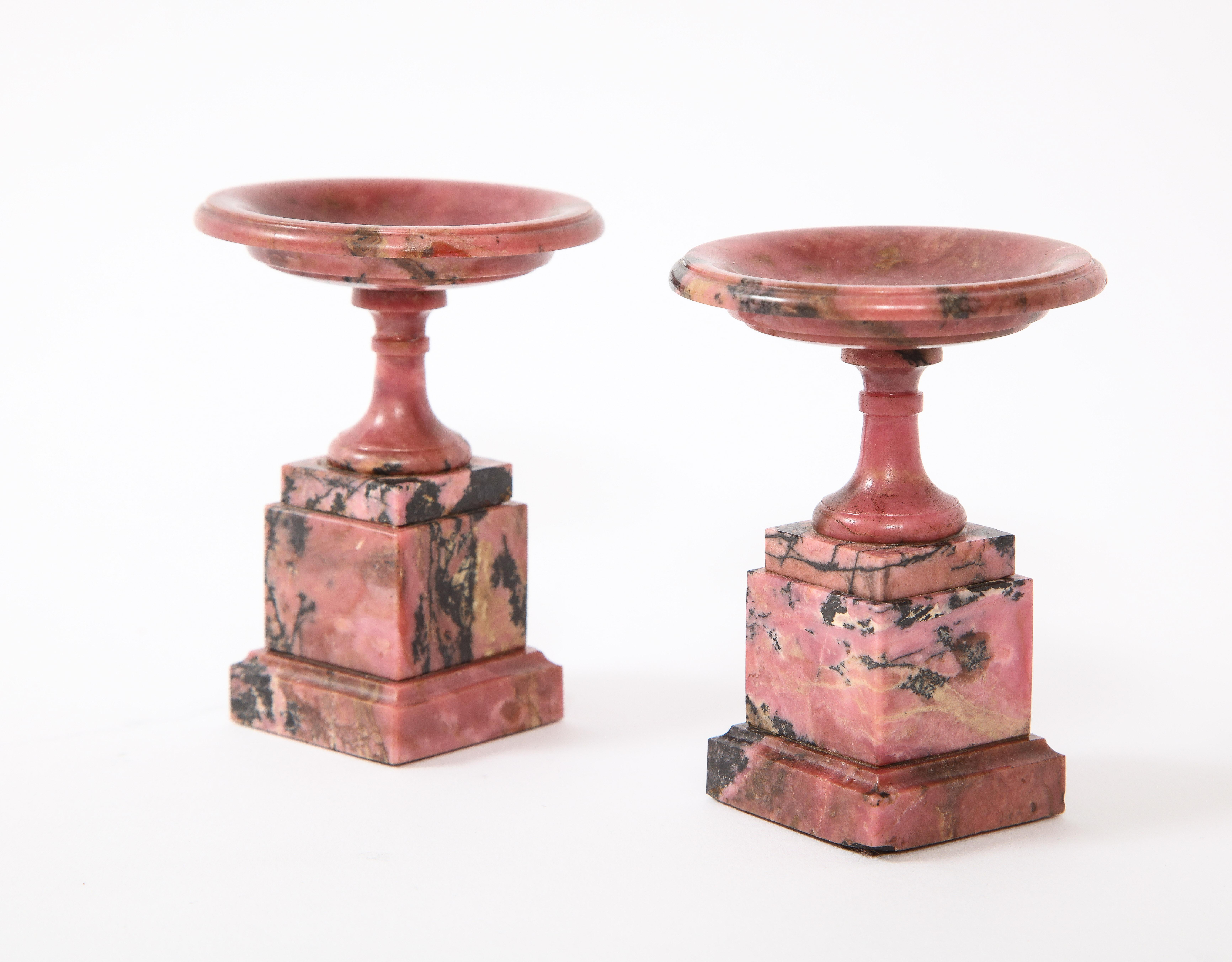 Precious Stone Rare Pair of Early 19th Century Russian Hand Carved Rhodonite Tazzas