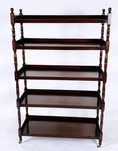 Rare Pair of Edwardian Mahogany 5 Tiered Open Bookcases