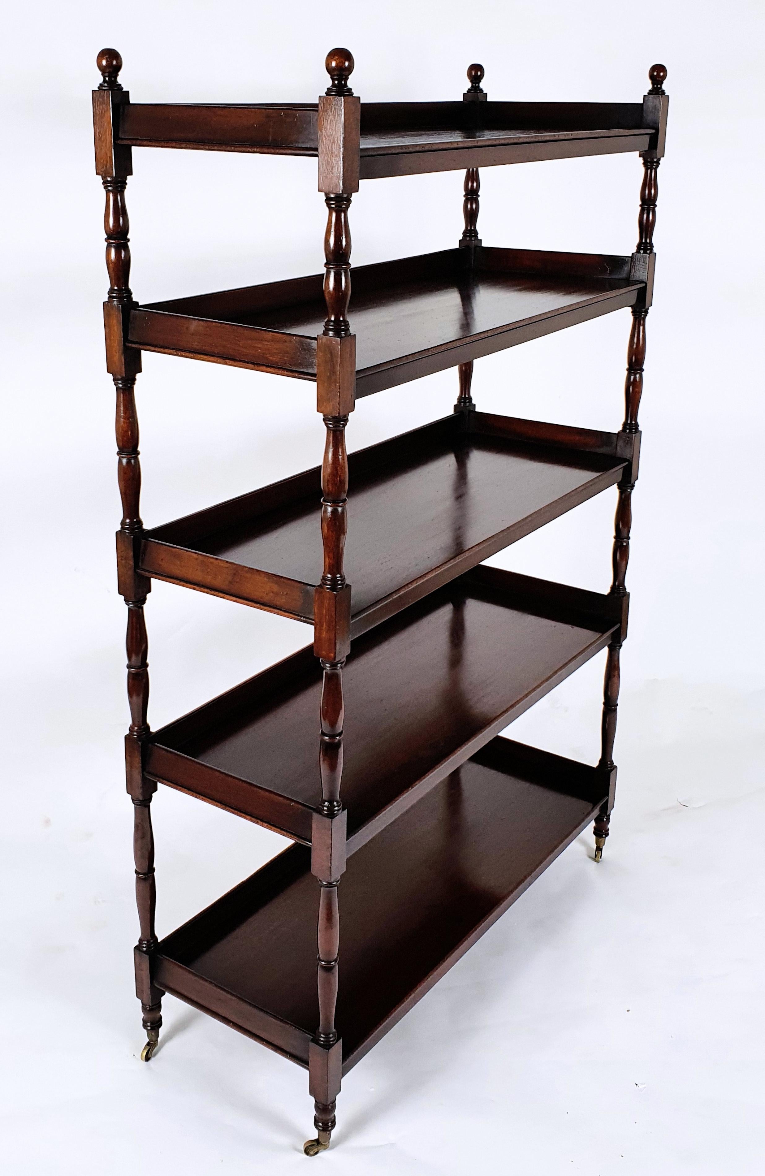 British Rare Pair of Edwardian Mahogany 5 Tiered Open Bookcases For Sale