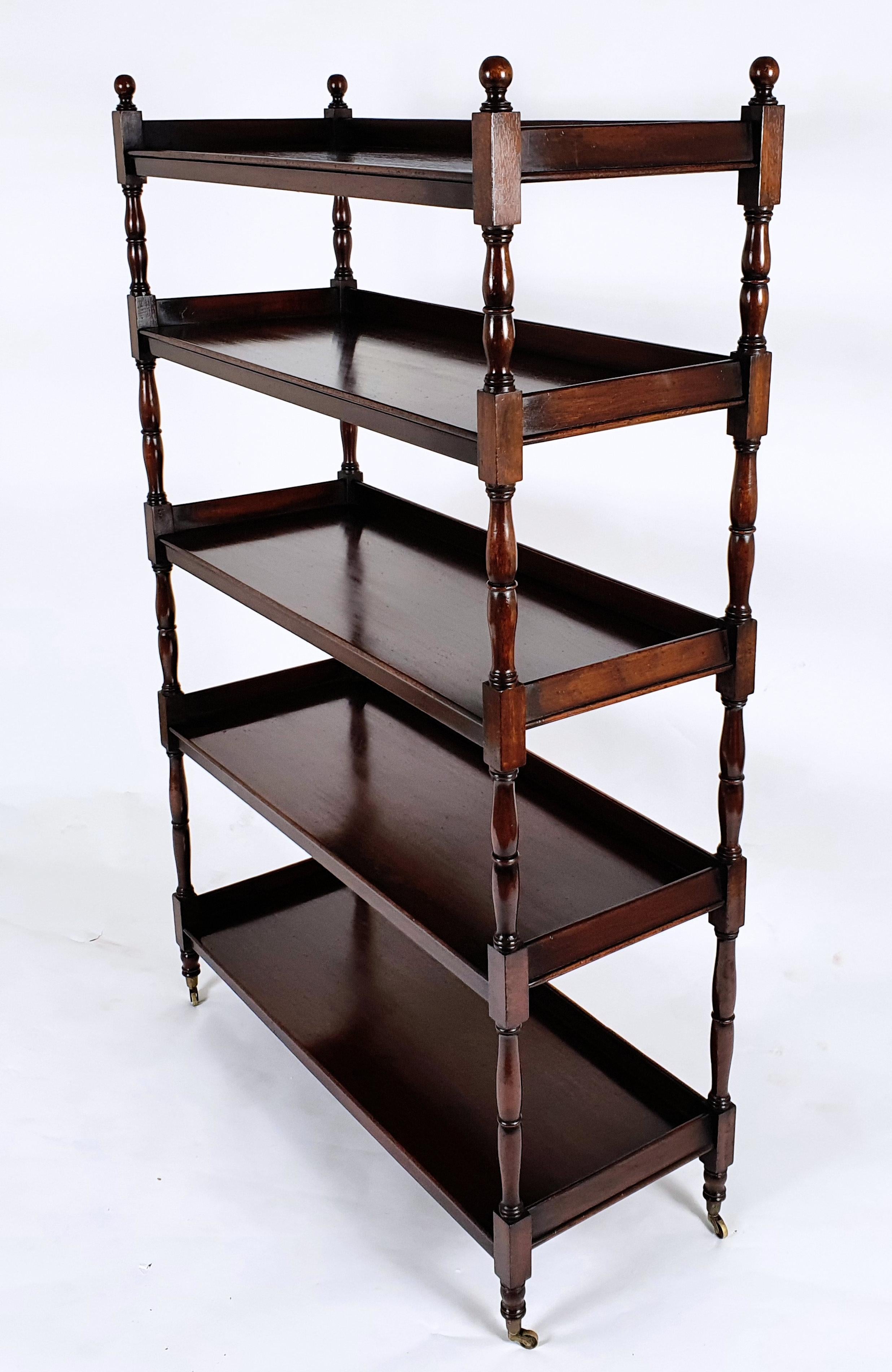 Brass Rare Pair of Edwardian Mahogany 5 Tiered Open Bookcases For Sale