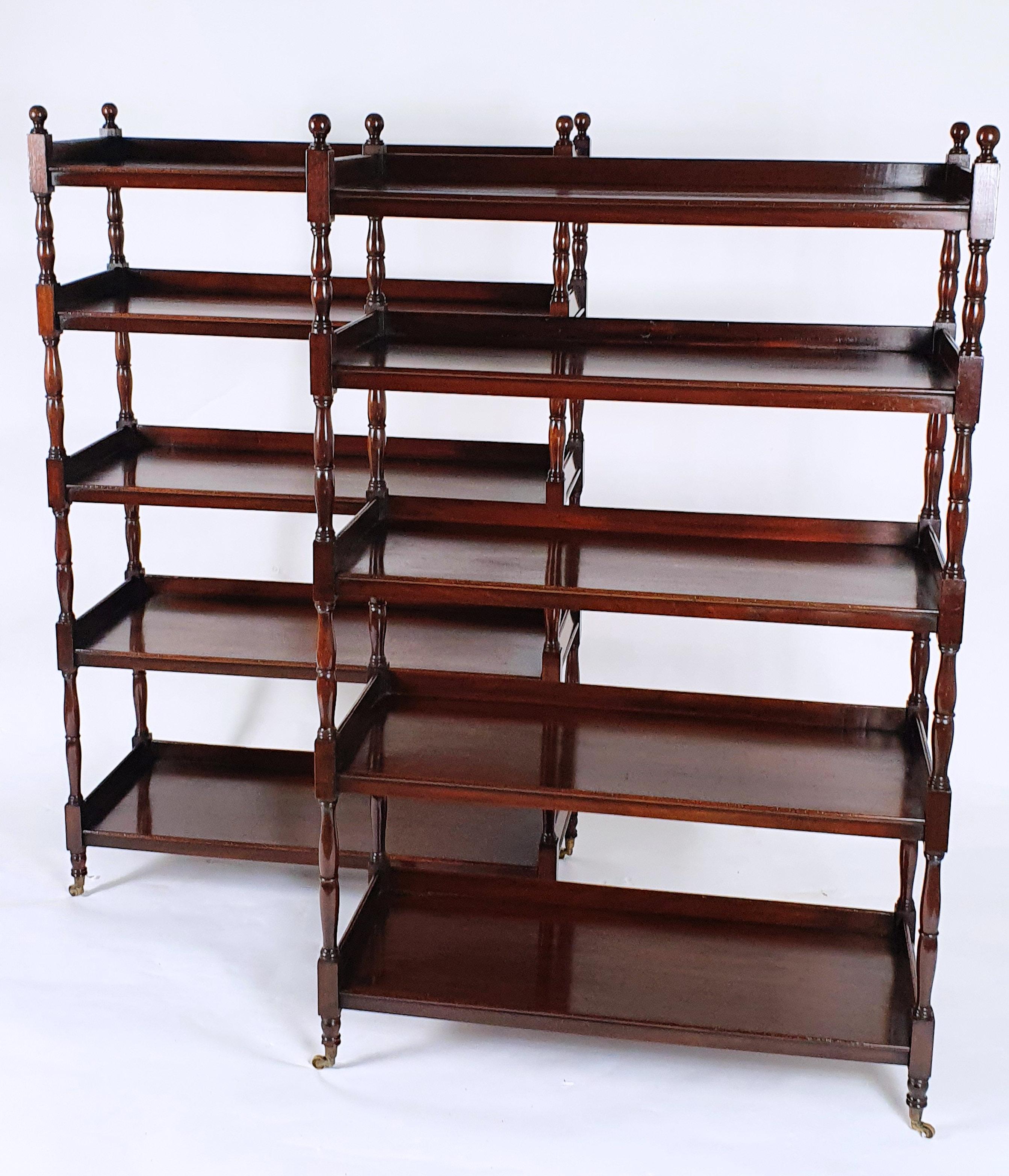 Rare Pair of Edwardian Mahogany 5 Tiered Open Bookcases For Sale 2
