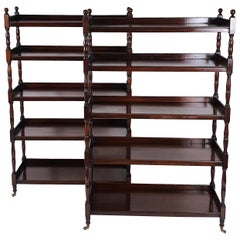 Rare Pair of Edwardian Mahogany 5 Tiered Open Bookcases