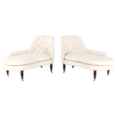 A Rare Pair Of English Button Back Chaise Langue