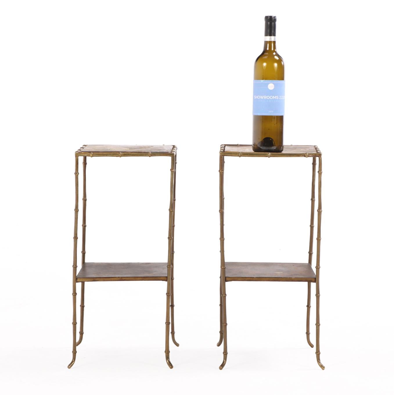 A Rare Pair of French Bronze Faux Bamboo Tables, in the manner of Maison Jansen. In Good Condition For Sale In Philadelphia, PA
