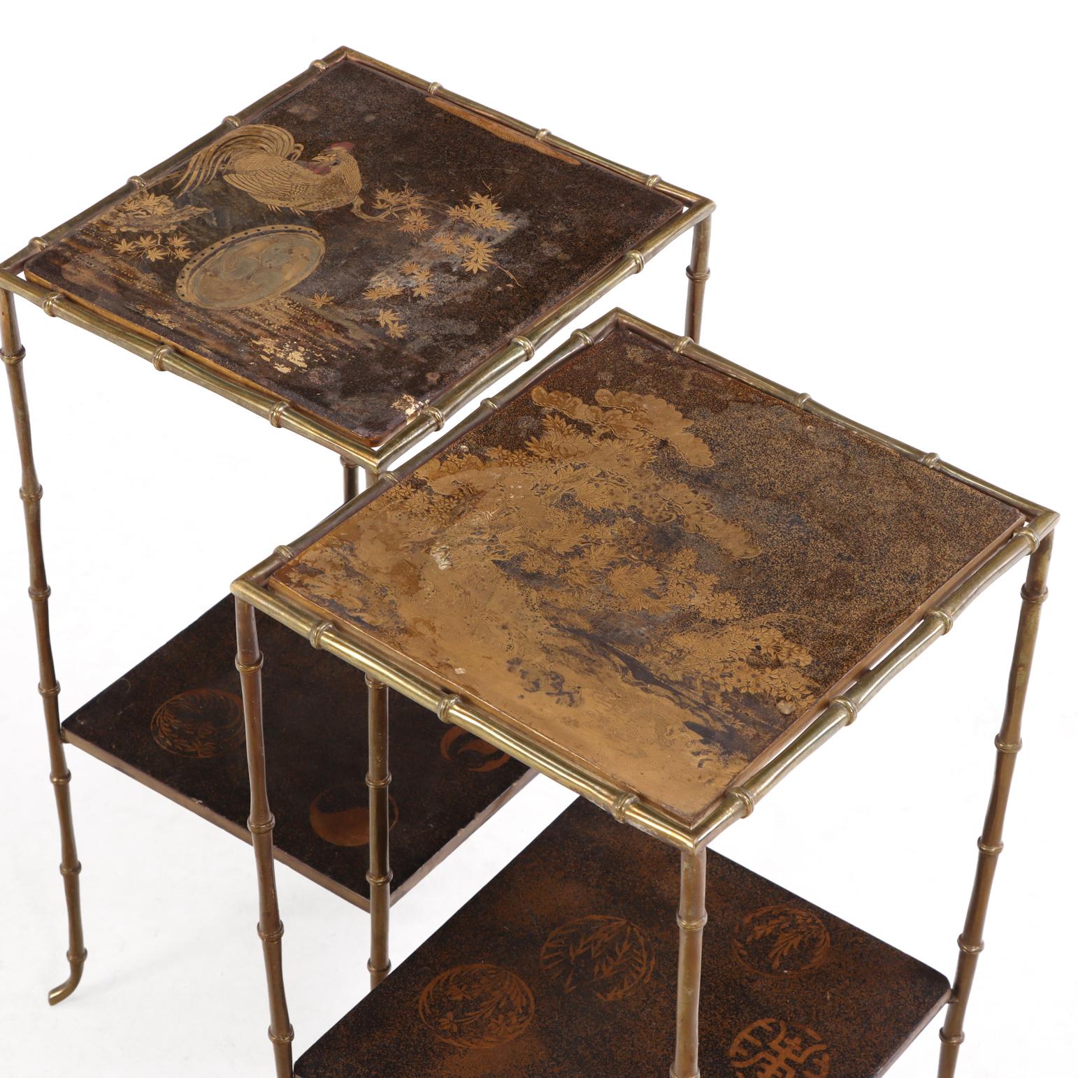 20th Century A Rare Pair of French Bronze Faux Bamboo Tables, in the manner of Maison Jansen. For Sale