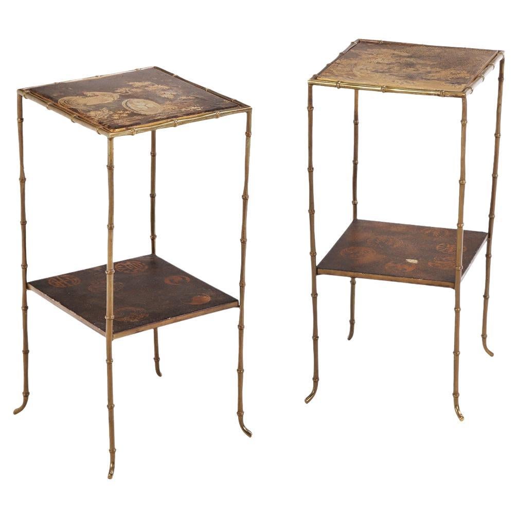 A Rare Pair of French Bronze Faux Bamboo Tables, in the manner of Maison Jansen. For Sale