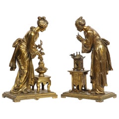 Rare Pair of French Japonisme Bronze Sculptures by Eugene Laurent, circa 1870