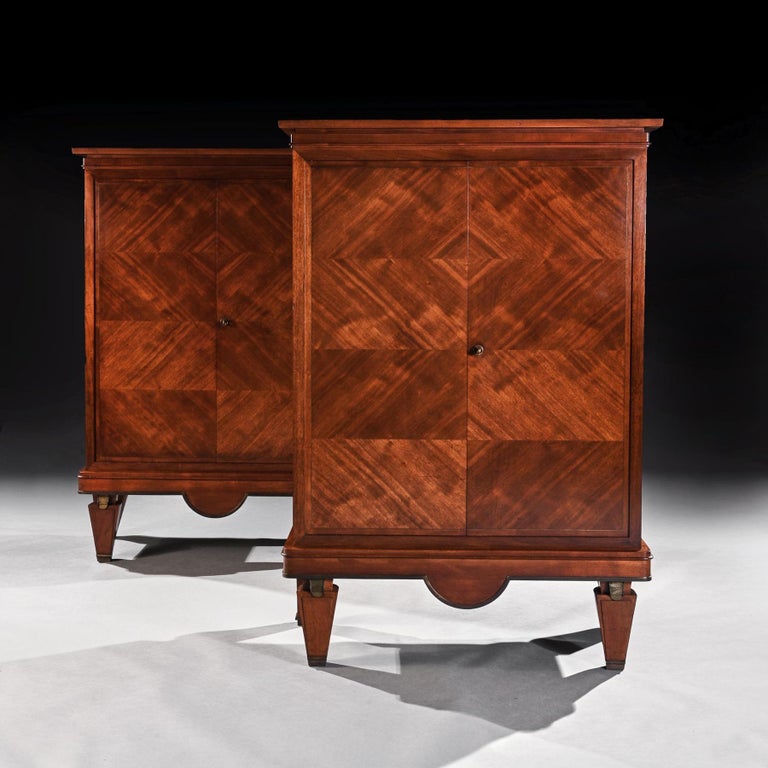 Pair of French Mahogany & Brass Mounted Cabinets in the style of Andre Arbus 1