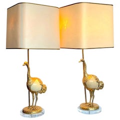 Vintage Rare Pair of Gabriella Crespi "Struzzo" Lamps with Real Ostrich Egg Bodies