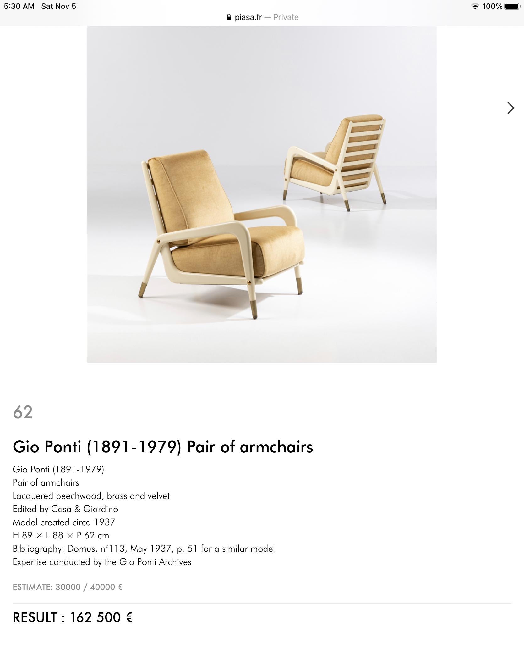 A rare pair of Gio Ponti armchairs 3