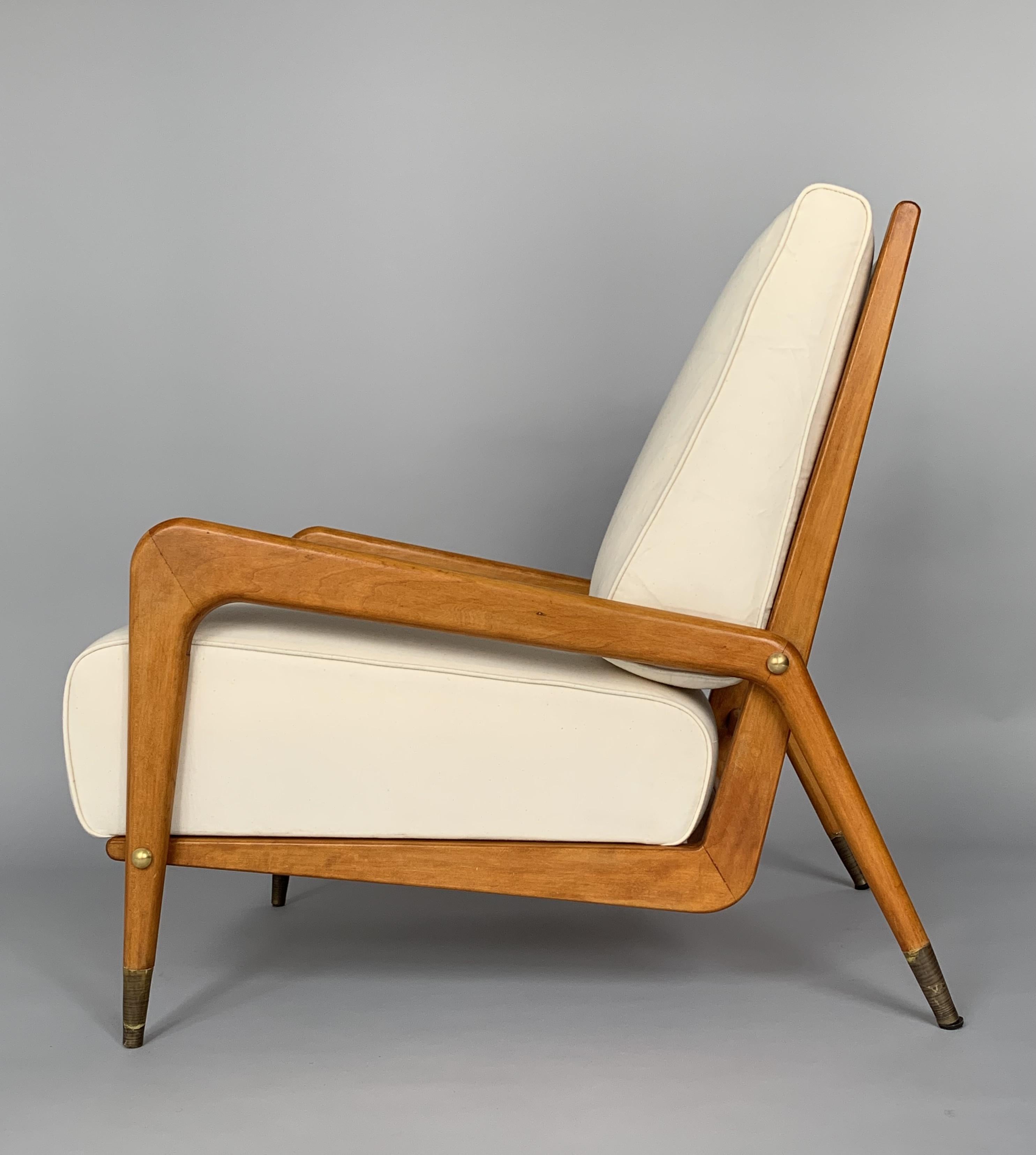 A pair of rare Gio Ponti armchairs.

Manufactured by Casa e Giardino

Date made: c.1937

Dimensions: 30.25” h.  X  24.25” w. X. 33.25” d. 

Place of origin: Italy

Materials: beech and brass.

Similar example: Domus, no. 113, May 1937, p. 51