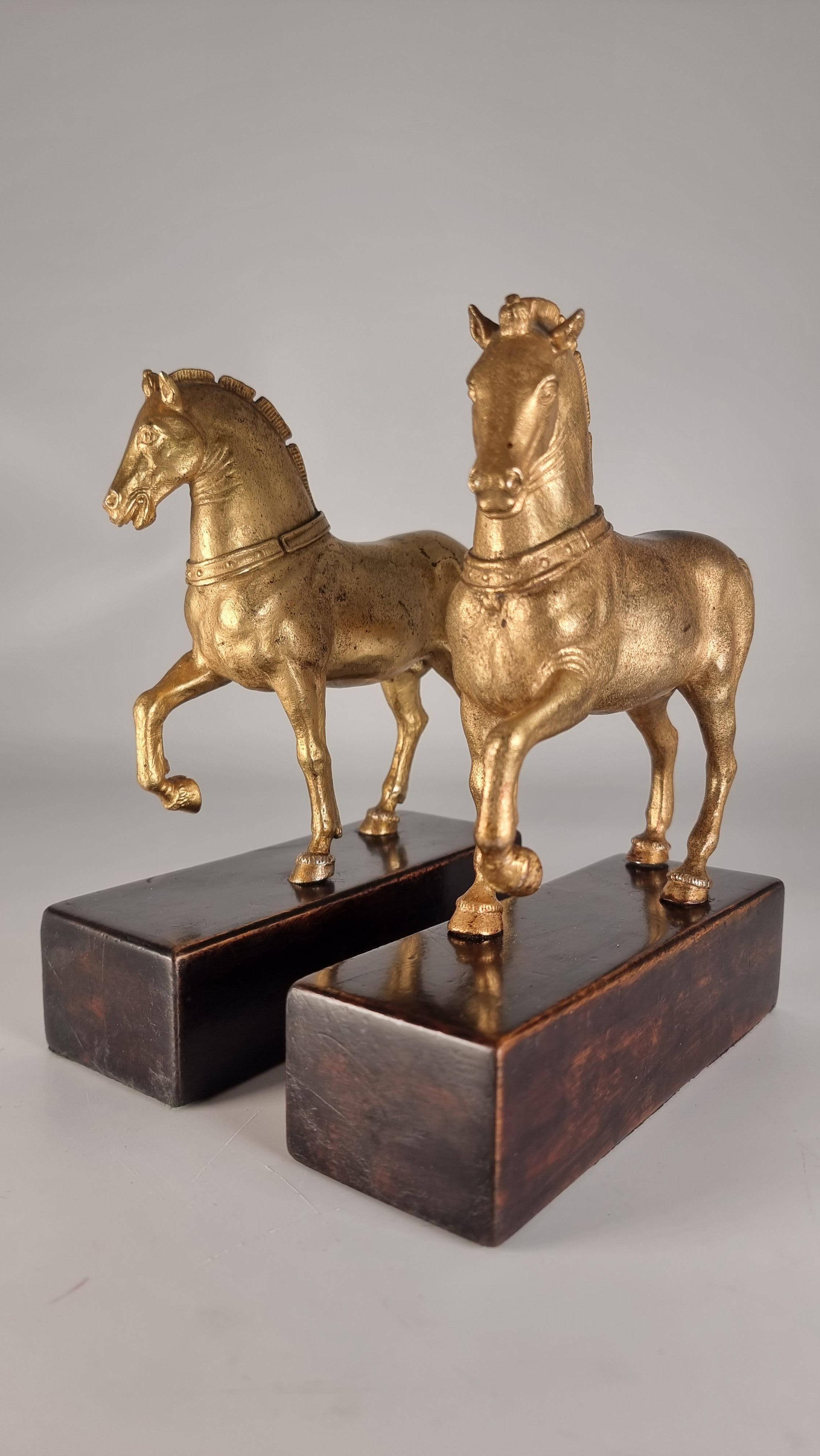 Italian A rare pair of Grand Tour gilt bronze horses of Saint Mark Venice, circa 1900 For Sale