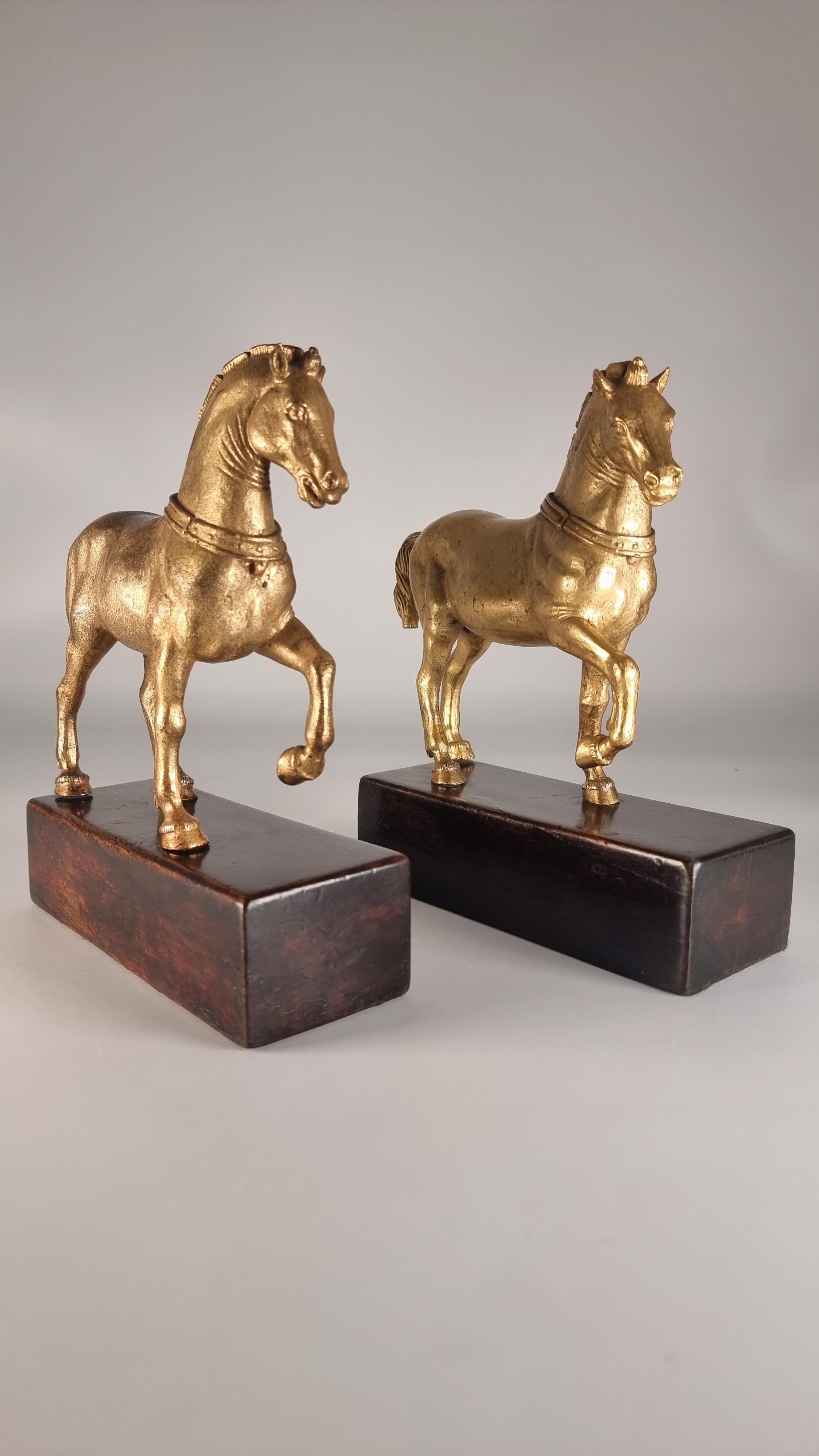 Gilt A rare pair of Grand Tour gilt bronze horses of Saint Mark Venice, circa 1900 For Sale