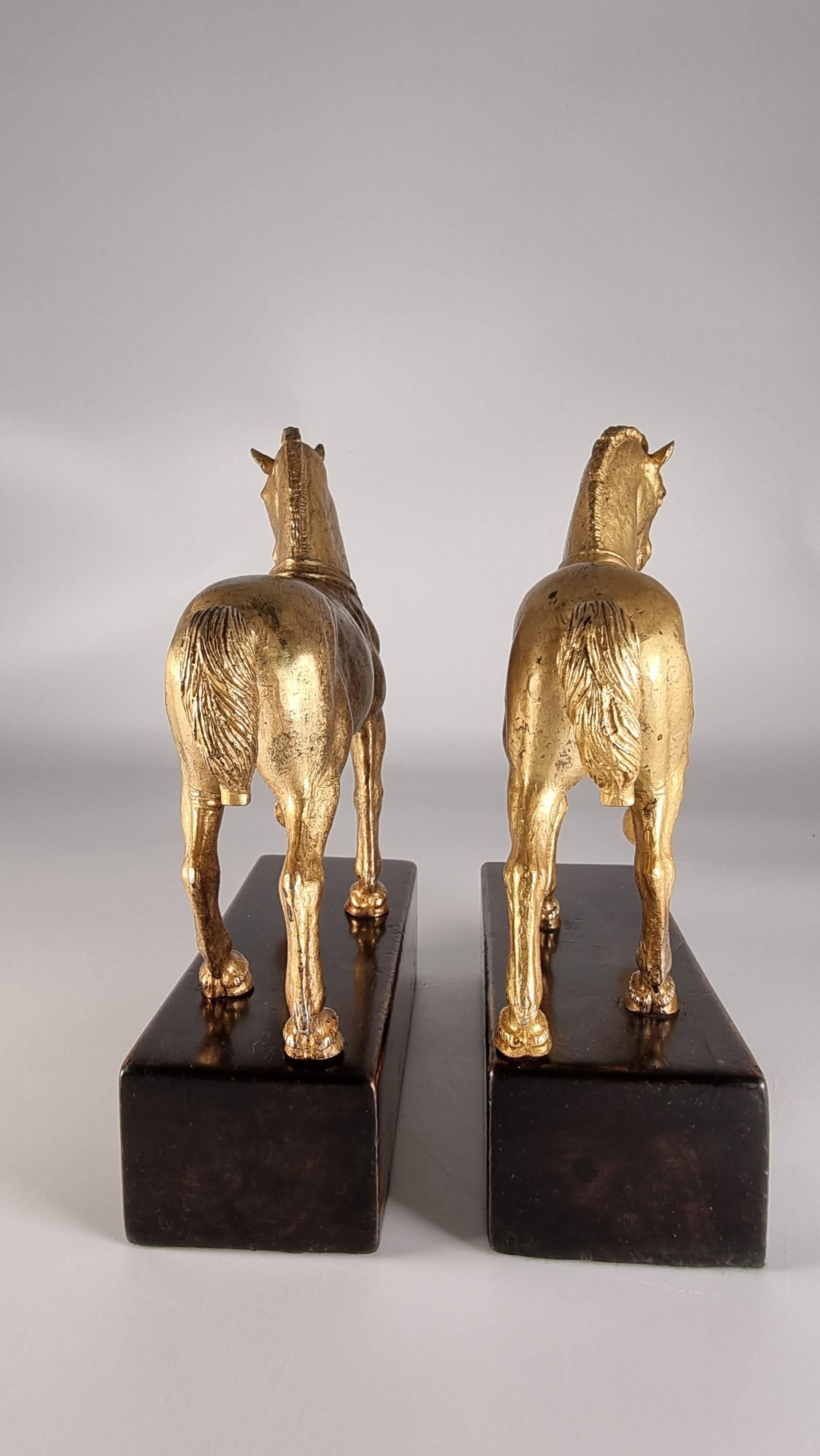 A rare pair of Grand Tour gilt bronze horses of Saint Mark Venice, circa 1900 In Good Condition For Sale In Central England, GB