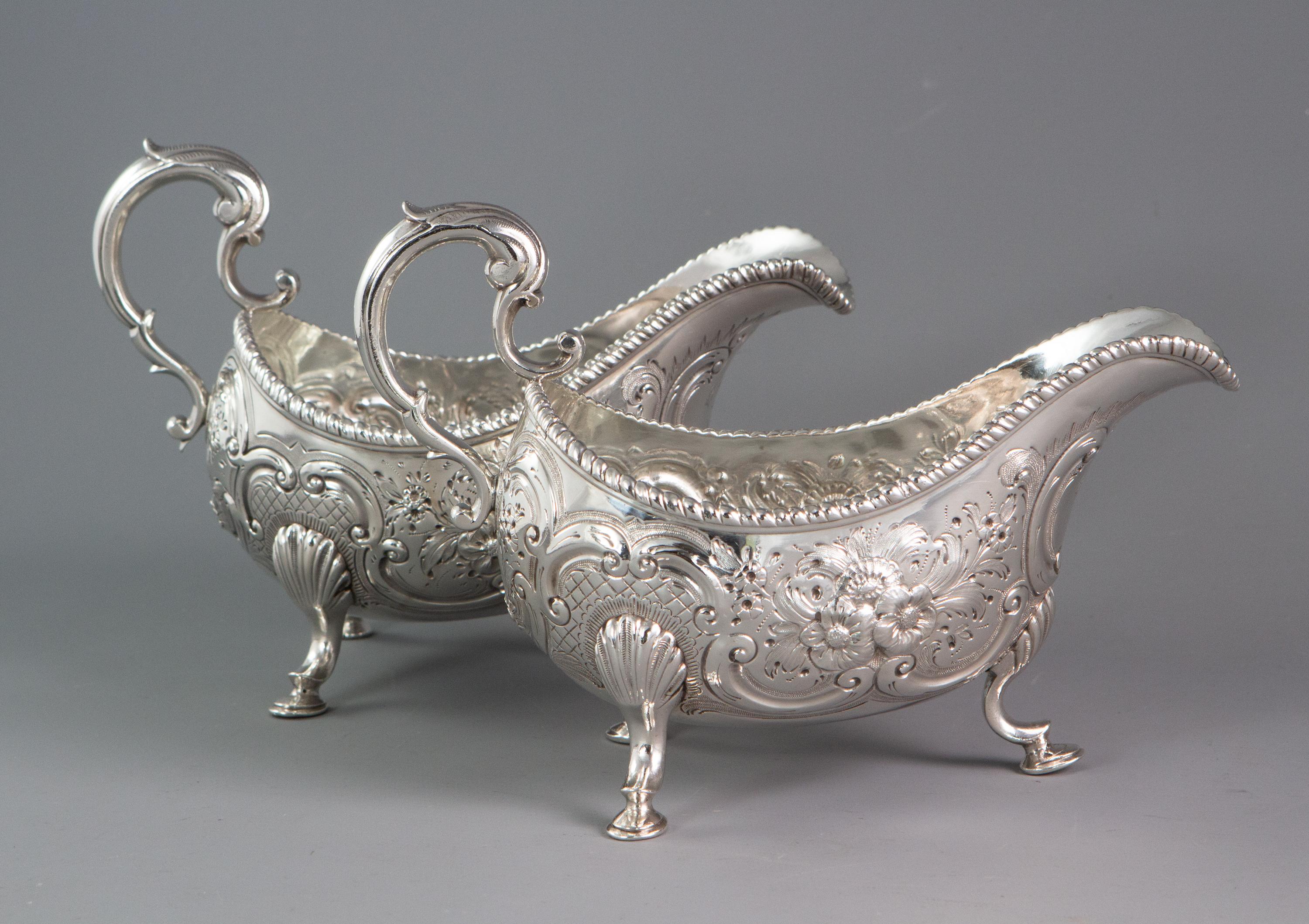 Rare Pair of Irish Silver Sauce Boats Dublin 1772 by Richard Williams For Sale 5