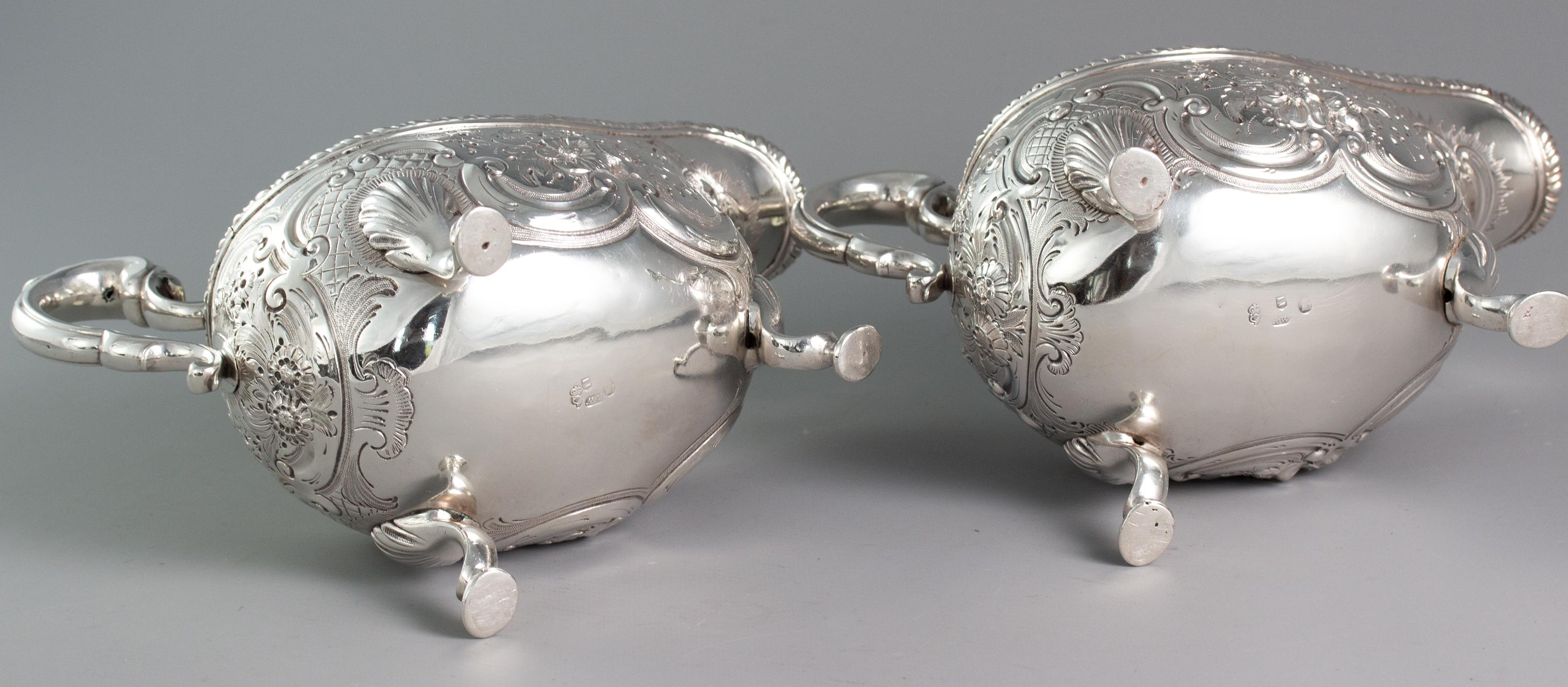 Rare Pair of Irish Silver Sauce Boats Dublin 1772 by Richard Williams For Sale 7