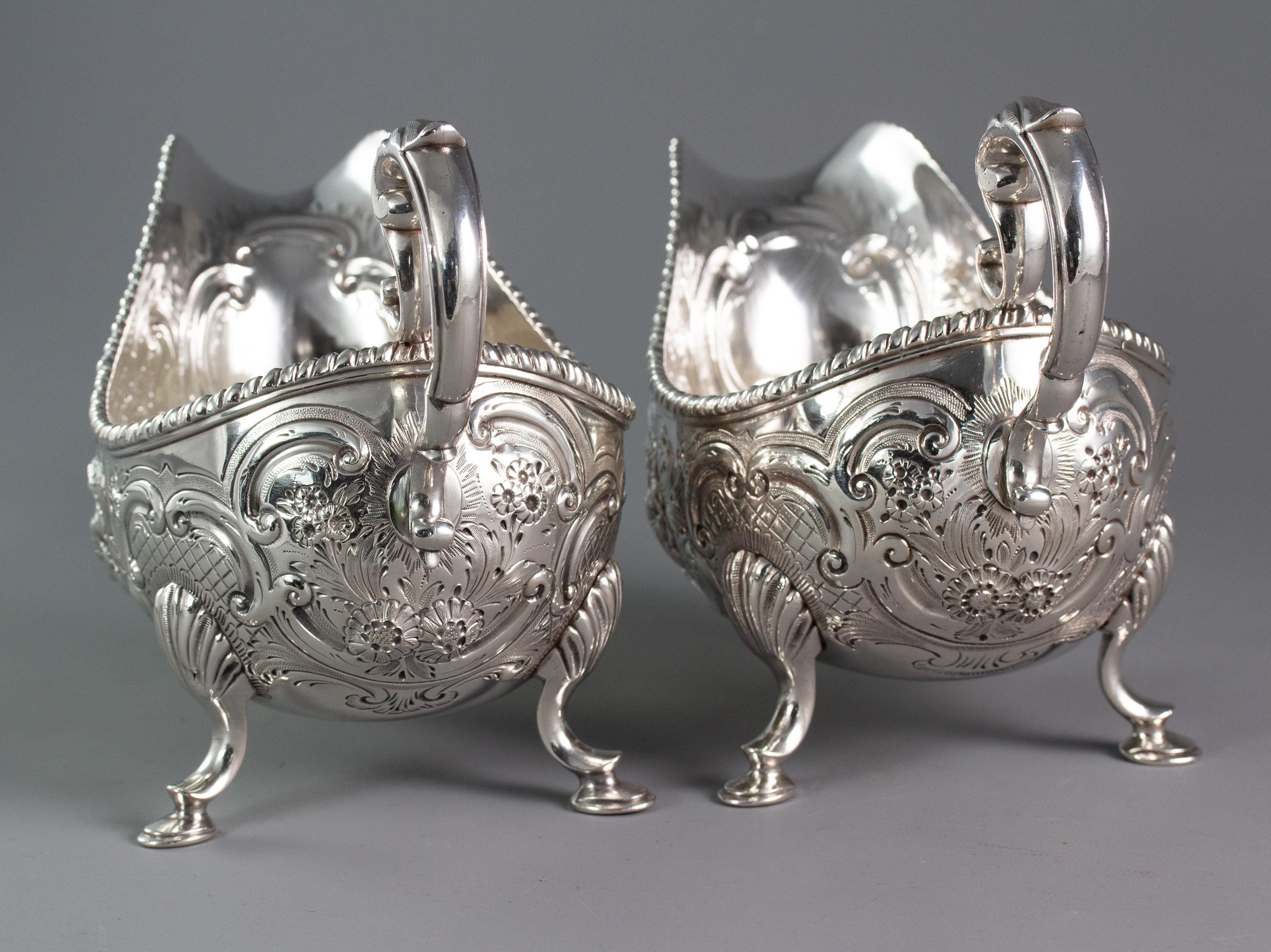 Rare Pair of Irish Silver Sauce Boats Dublin 1772 by Richard Williams For Sale 1