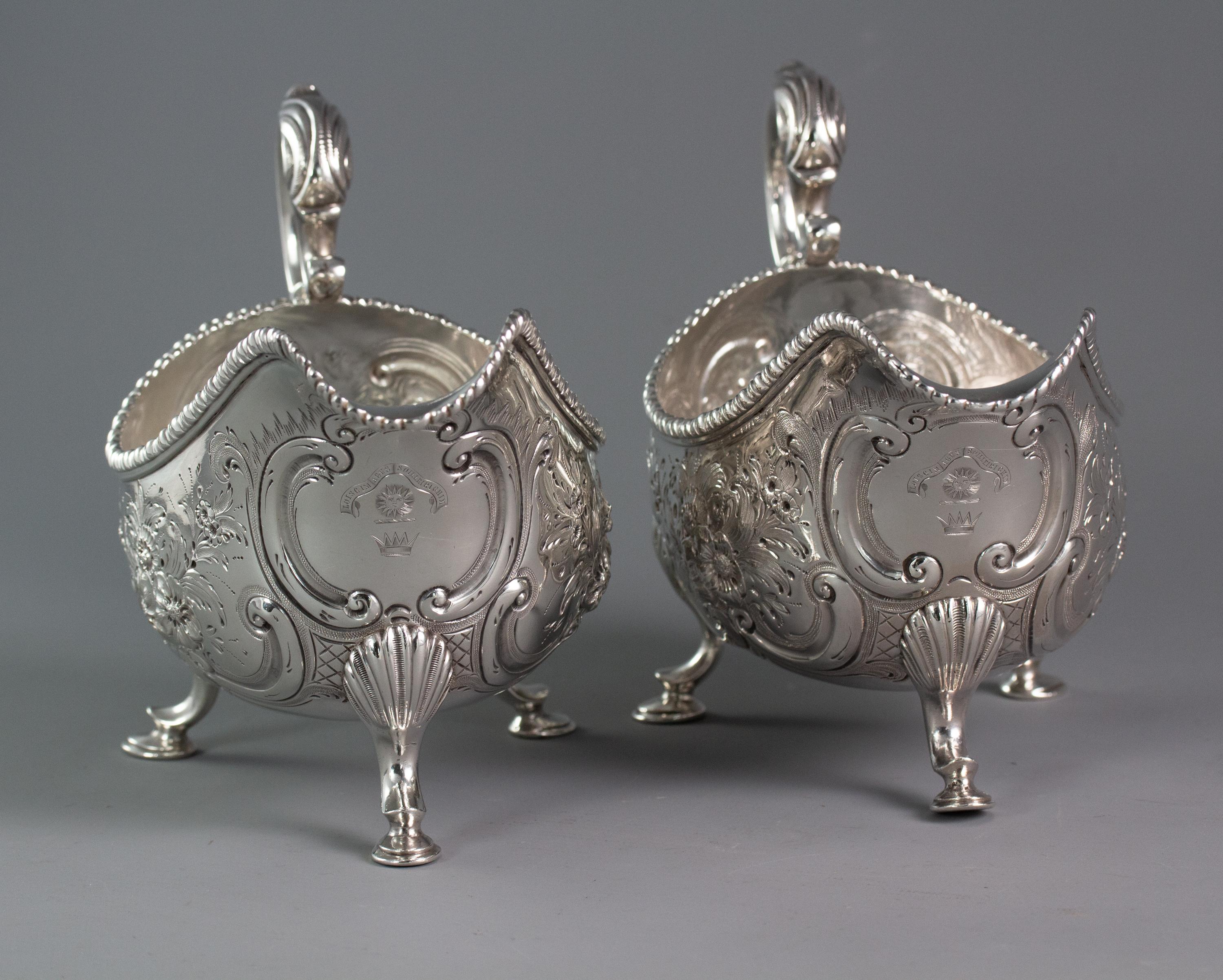 Rare Pair of Irish Silver Sauce Boats Dublin 1772 by Richard Williams For Sale 2