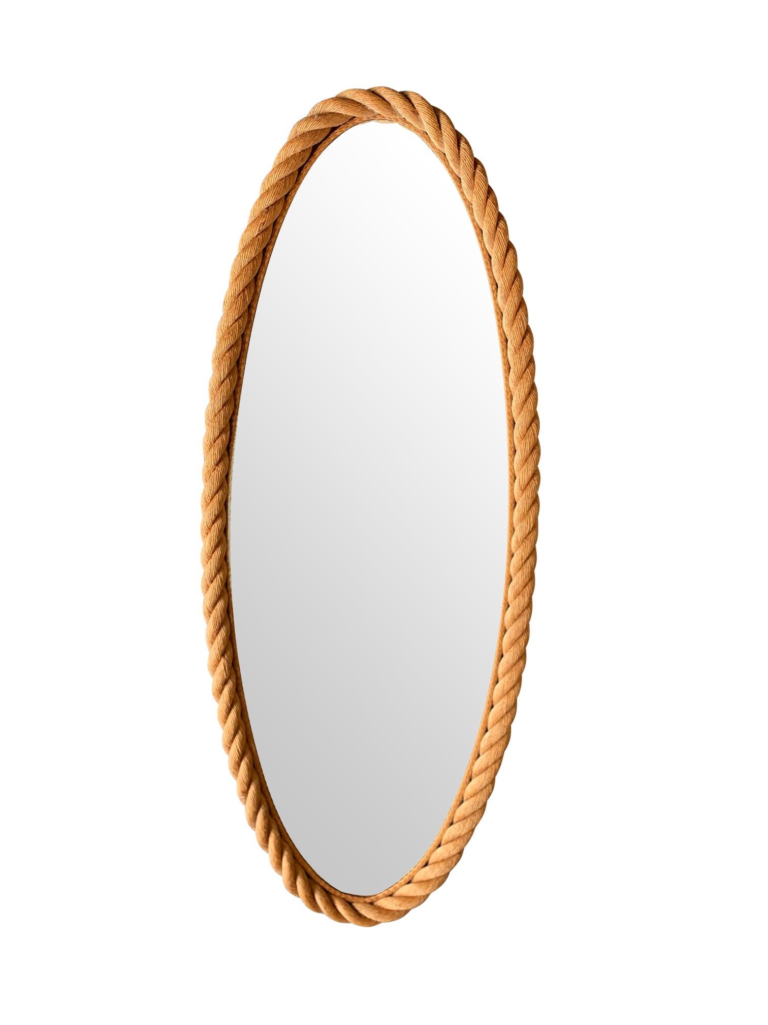 Mid-Century Modern A Large 1950s French Riviera Oval Rope Mirrors by Audoux and Minet