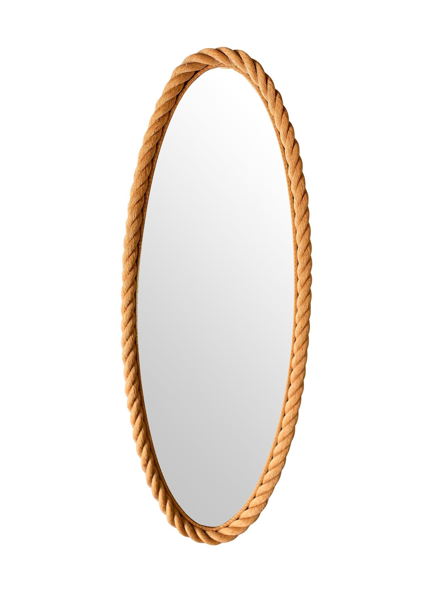 A Large 1950s French Riviera Oval Rope Mirrors by Audoux and Minet In Good Condition In London, GB