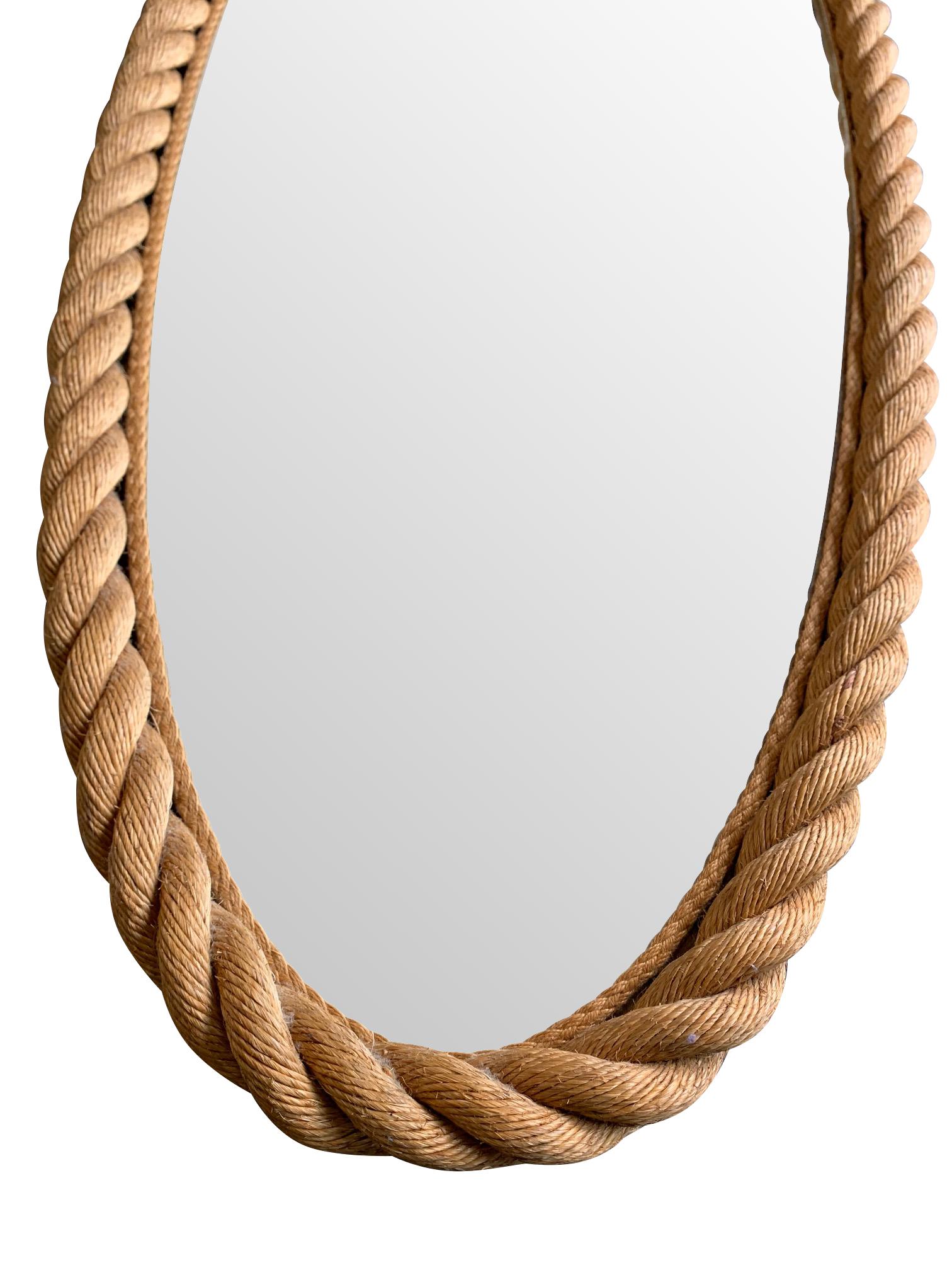 Mid-20th Century A Large 1950s French Riviera Oval Rope Mirrors by Audoux and Minet