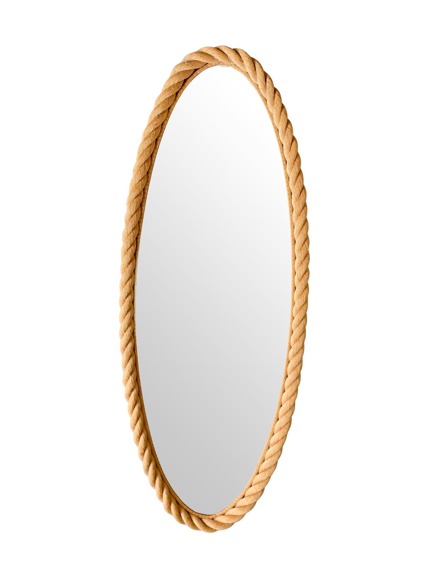 A Large 1950s French Riviera Oval Rope Mirrors by Audoux and Minet 1