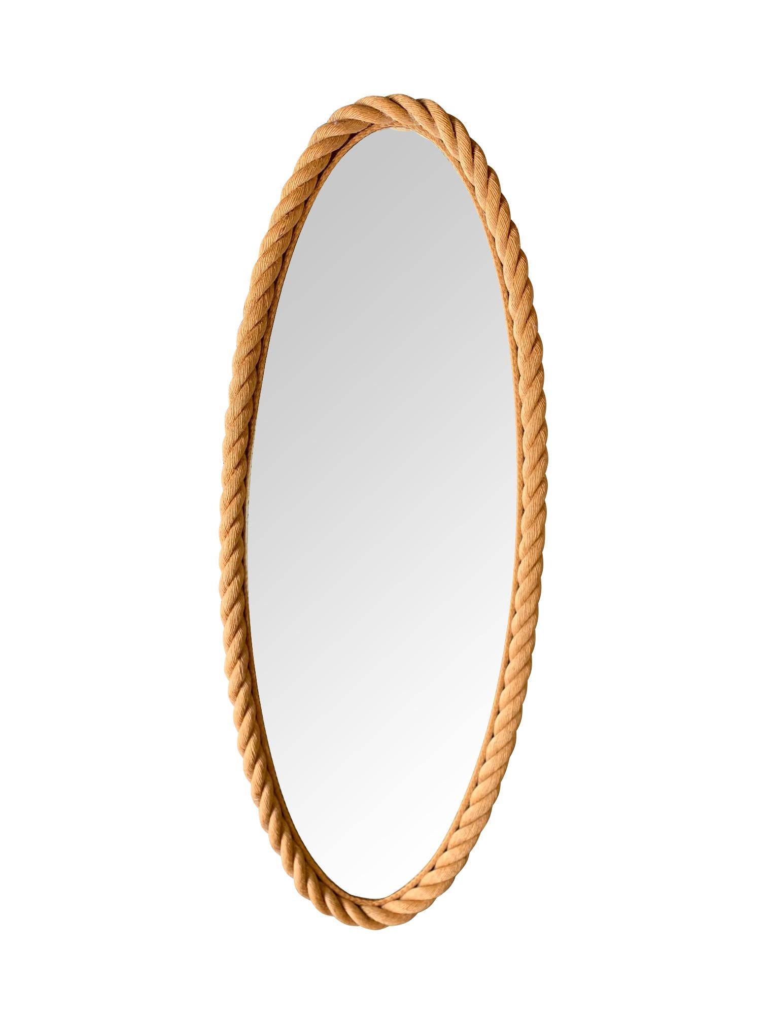 A Large 1950s French Riviera Oval Rope Mirrors by Audoux and Minet 4
