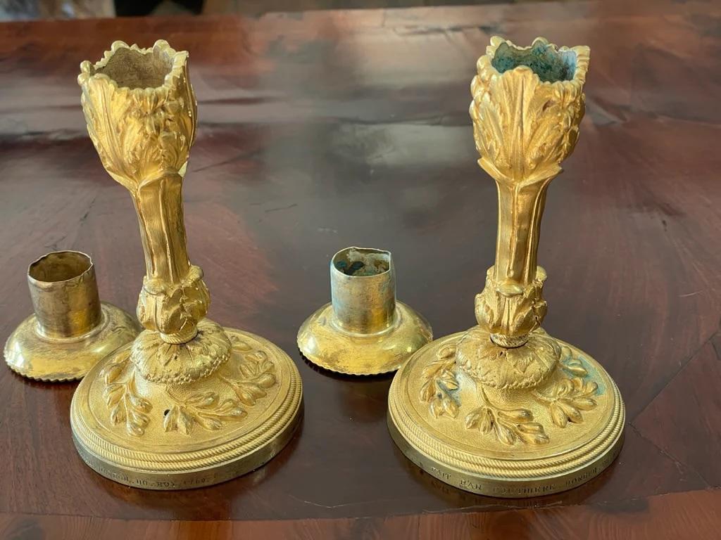 A rare pair of Louis XV gilt bronze candlesticks signed P. Gouthiere In Good Condition For Sale In Charlottesville, VA