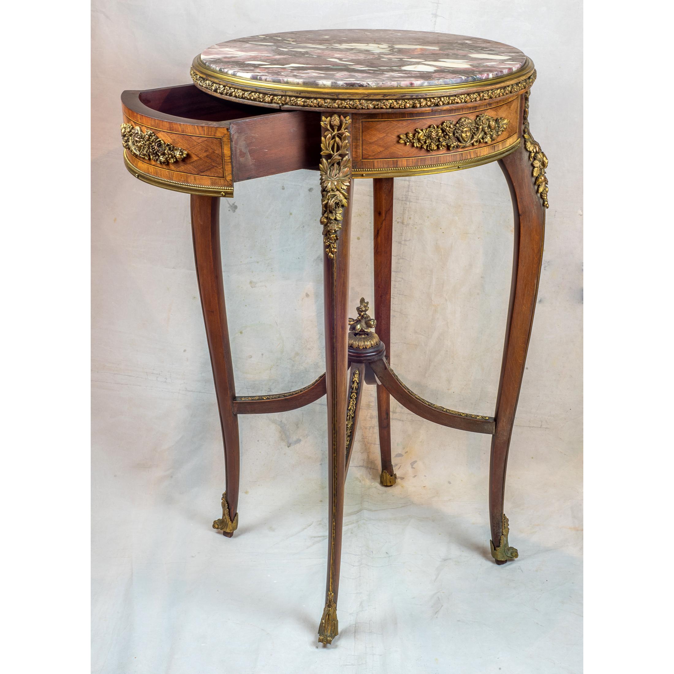 French A Rare Pair of Louis XV-Style Marble Top Gueridon attributed to Francois Linke For Sale