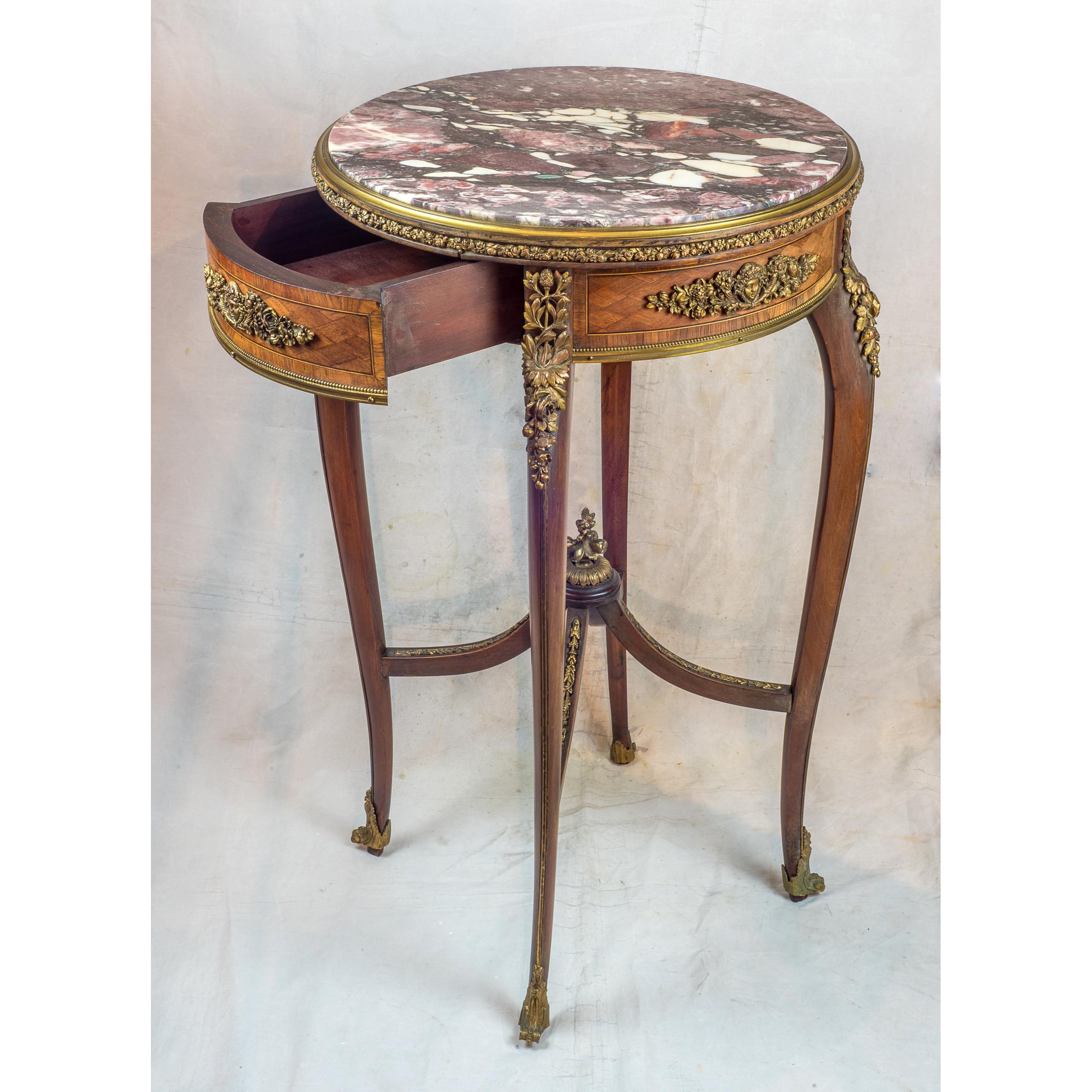 A Rare Pair of Louis XV-Style Marble Top Gueridon attributed to Francois Linke In Good Condition For Sale In New York, NY