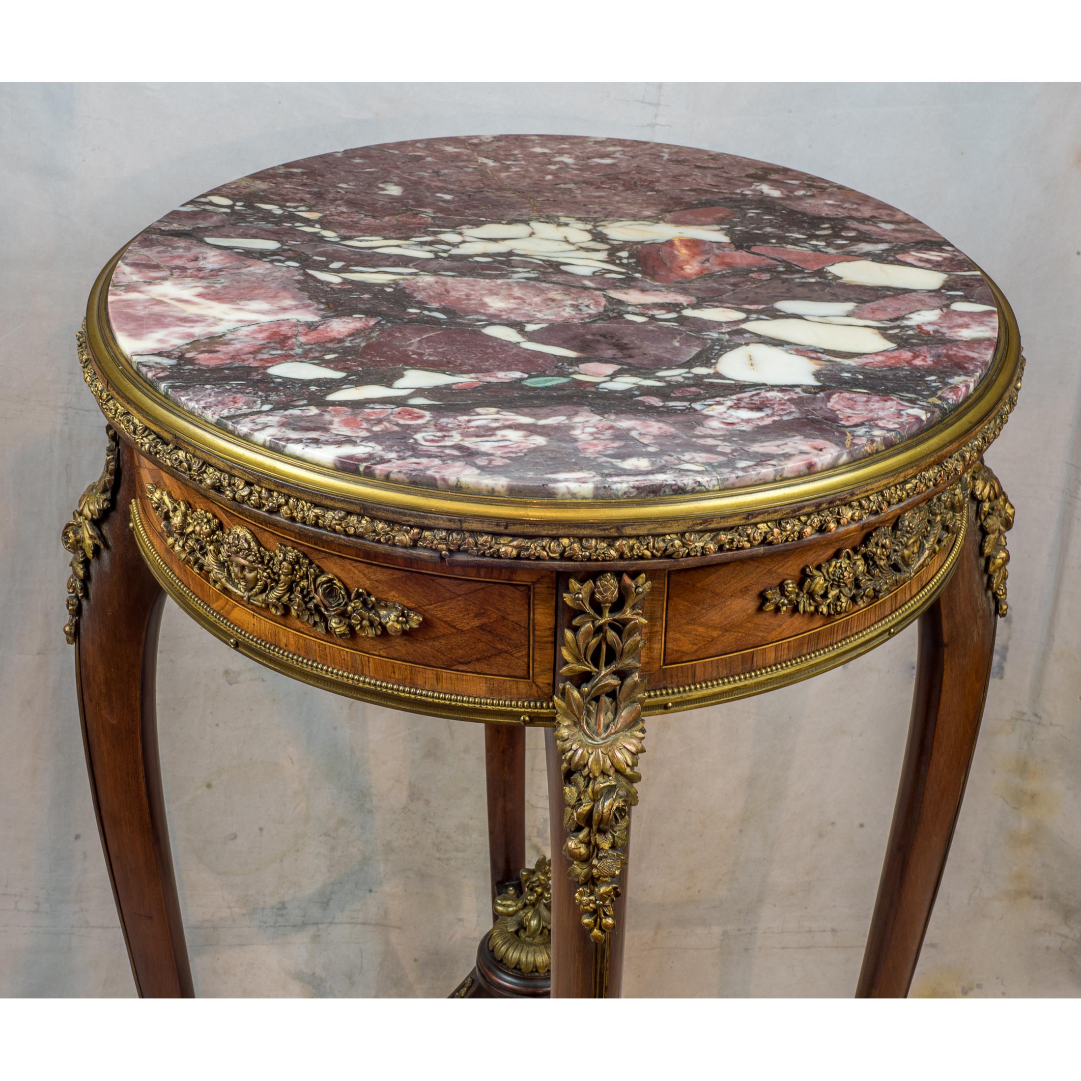 20th Century A Rare Pair of Louis XV-Style Marble Top Gueridon attributed to Francois Linke For Sale