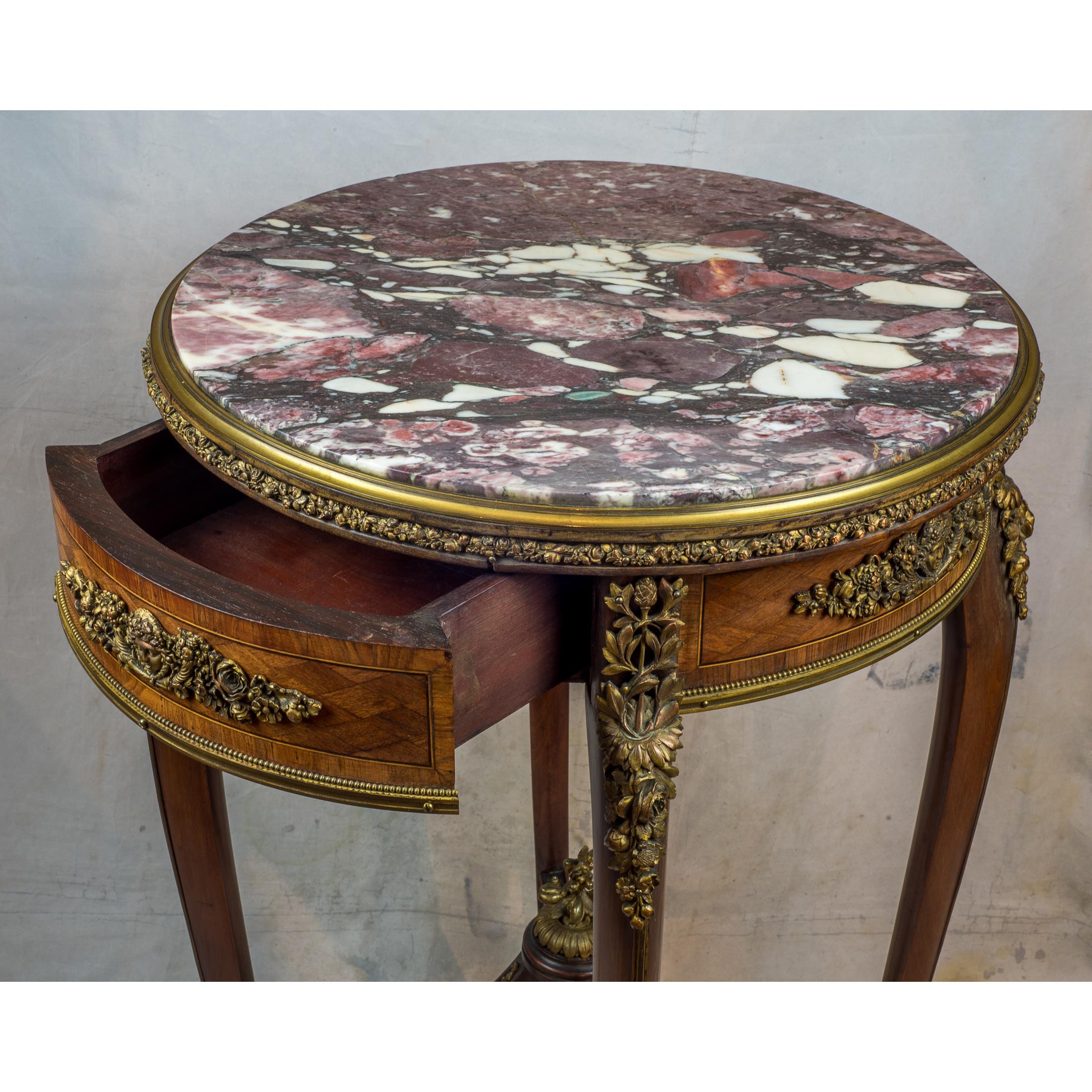 Ormolu A Rare Pair of Louis XV-Style Marble Top Gueridon attributed to Francois Linke For Sale