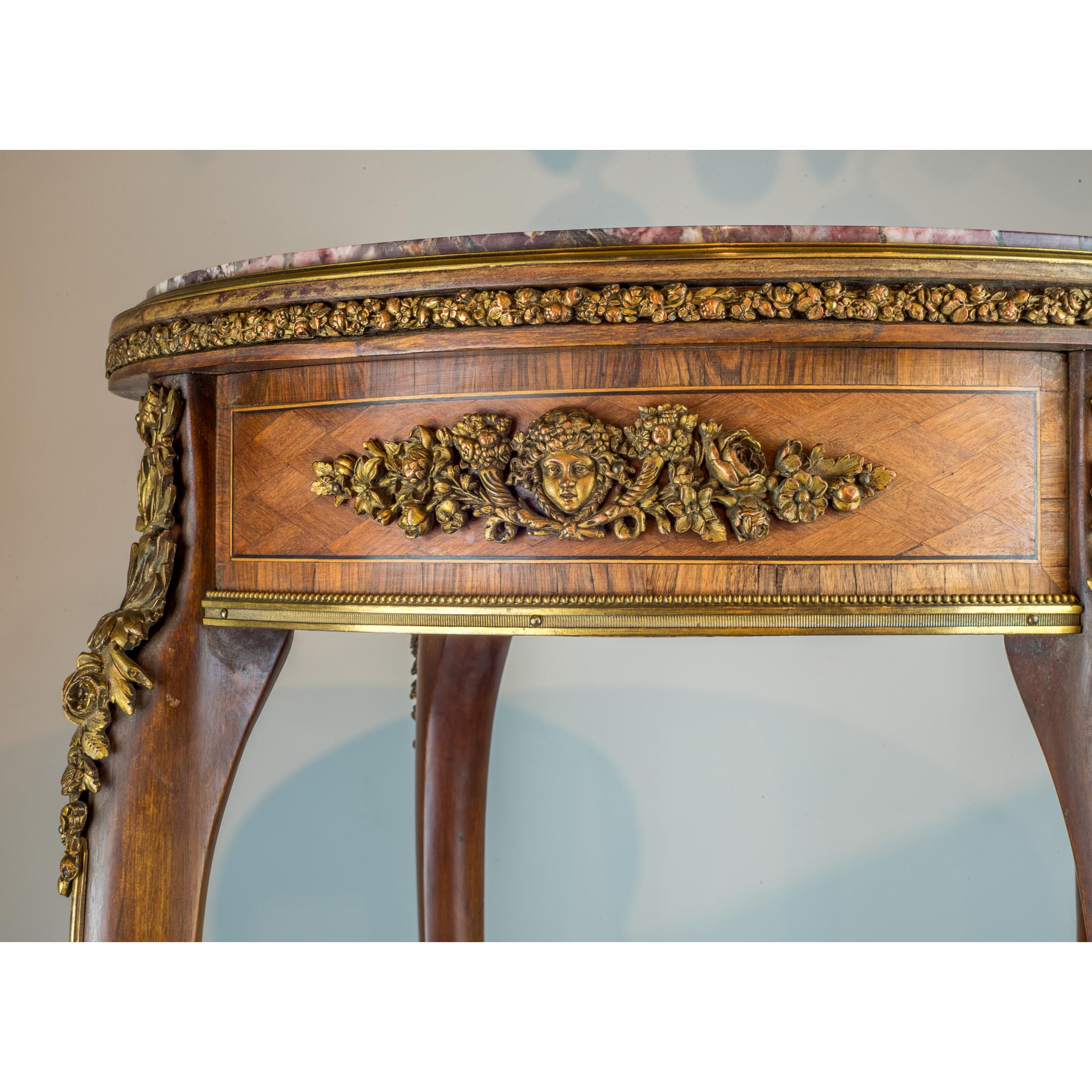 A Rare Pair of Louis XV-Style Marble Top Gueridon attributed to Francois Linke For Sale 1