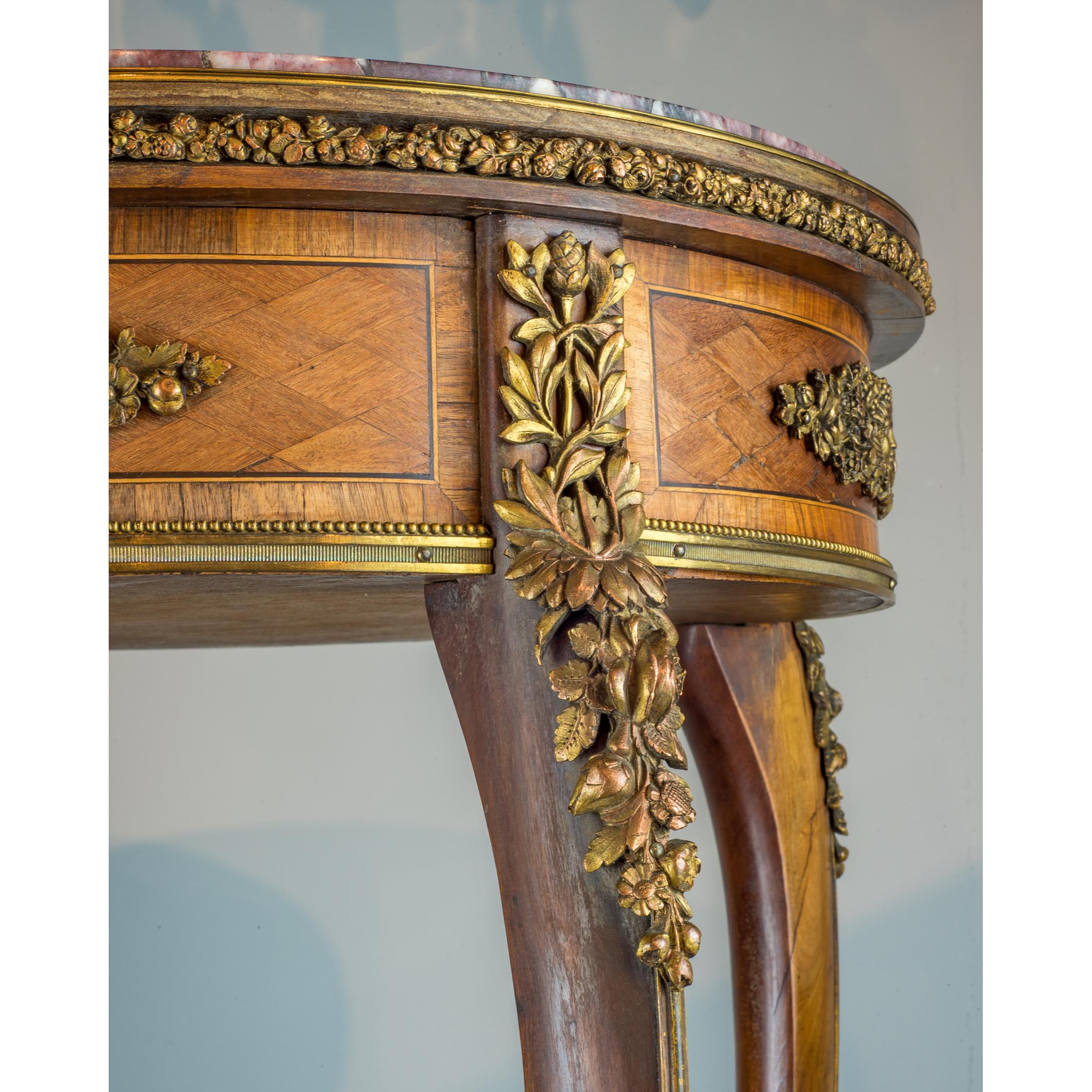A Rare Pair of Louis XV-Style Marble Top Gueridon attributed to Francois Linke For Sale 2