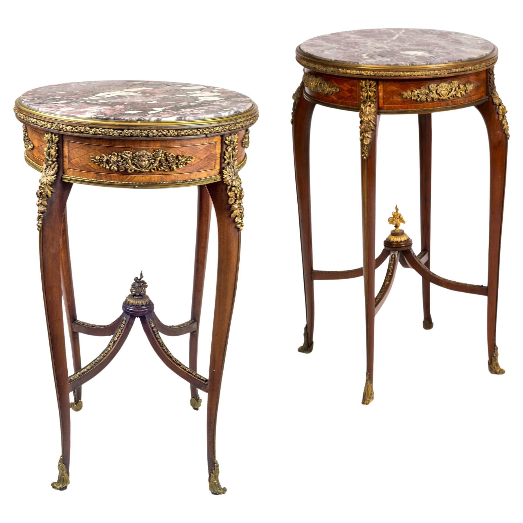 A Rare Pair of Louis XV-Style Marble Top Gueridon attributed to Francois Linke