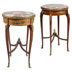Antique A Rare Pair of Louis XV-Style Marble Top Gueridon attributed to Francois Linke
