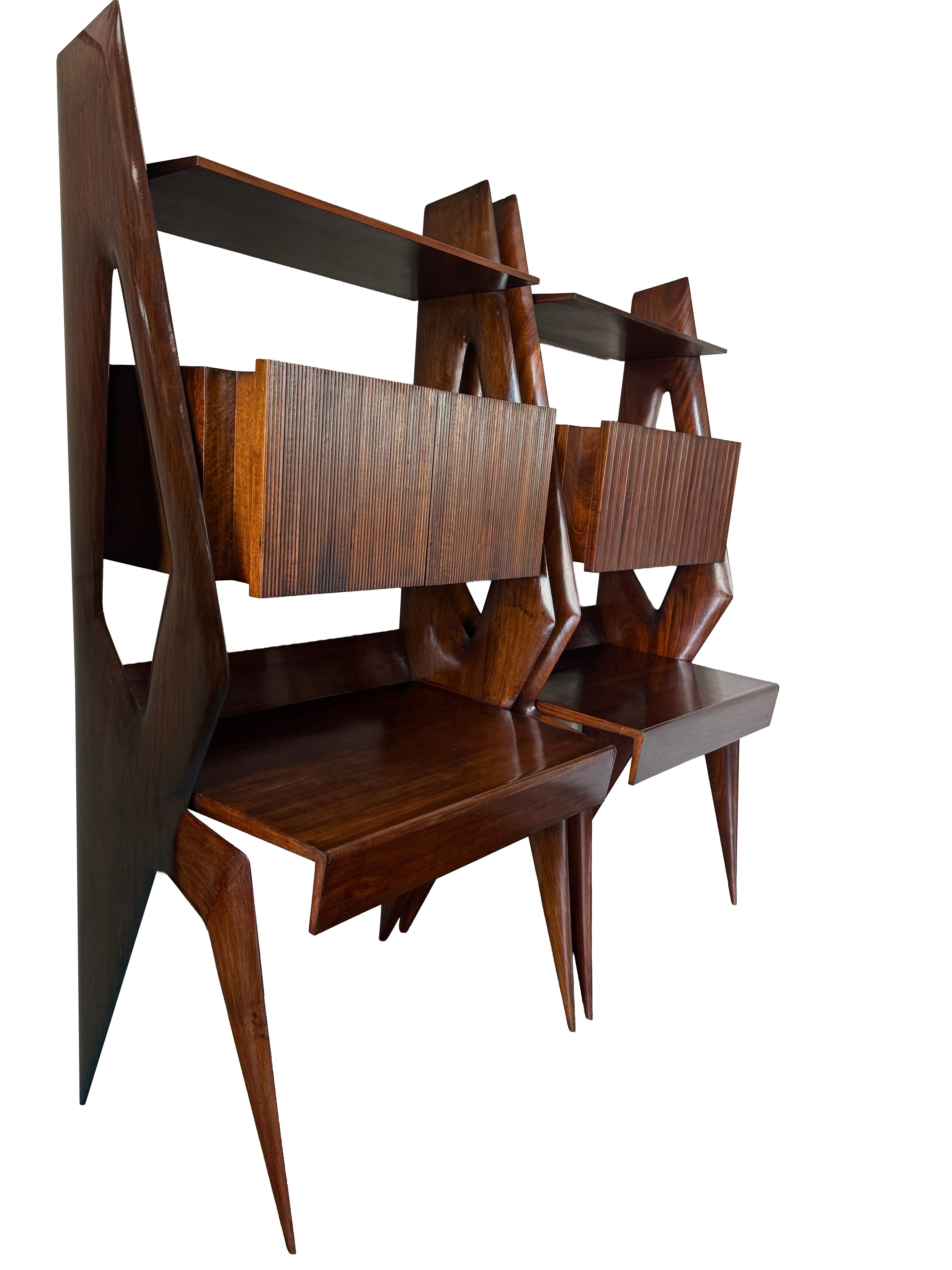 Pair of Custom Italian Mid-Century Mahogany Libreria Consoles, Rome, 1955 For Sale