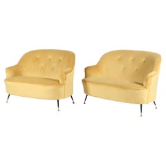 Retro Rare Pair of Midcentury Italian Sofas in a Gorgeous Mustard Velvet