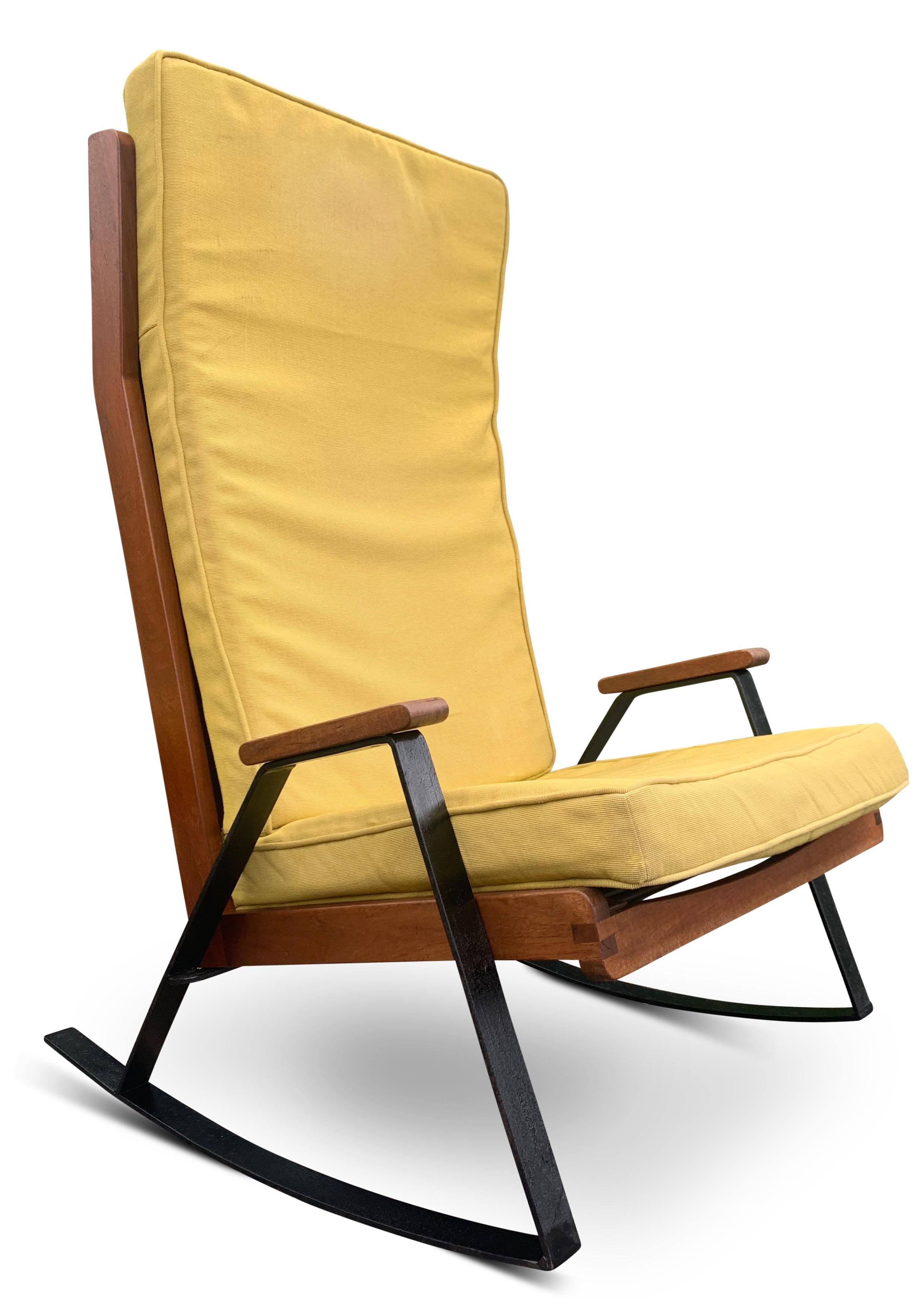 A Rare Pair of Mid Century Modern Teak & Ebonised Steel Upholstered Shell Chairs For Sale 4