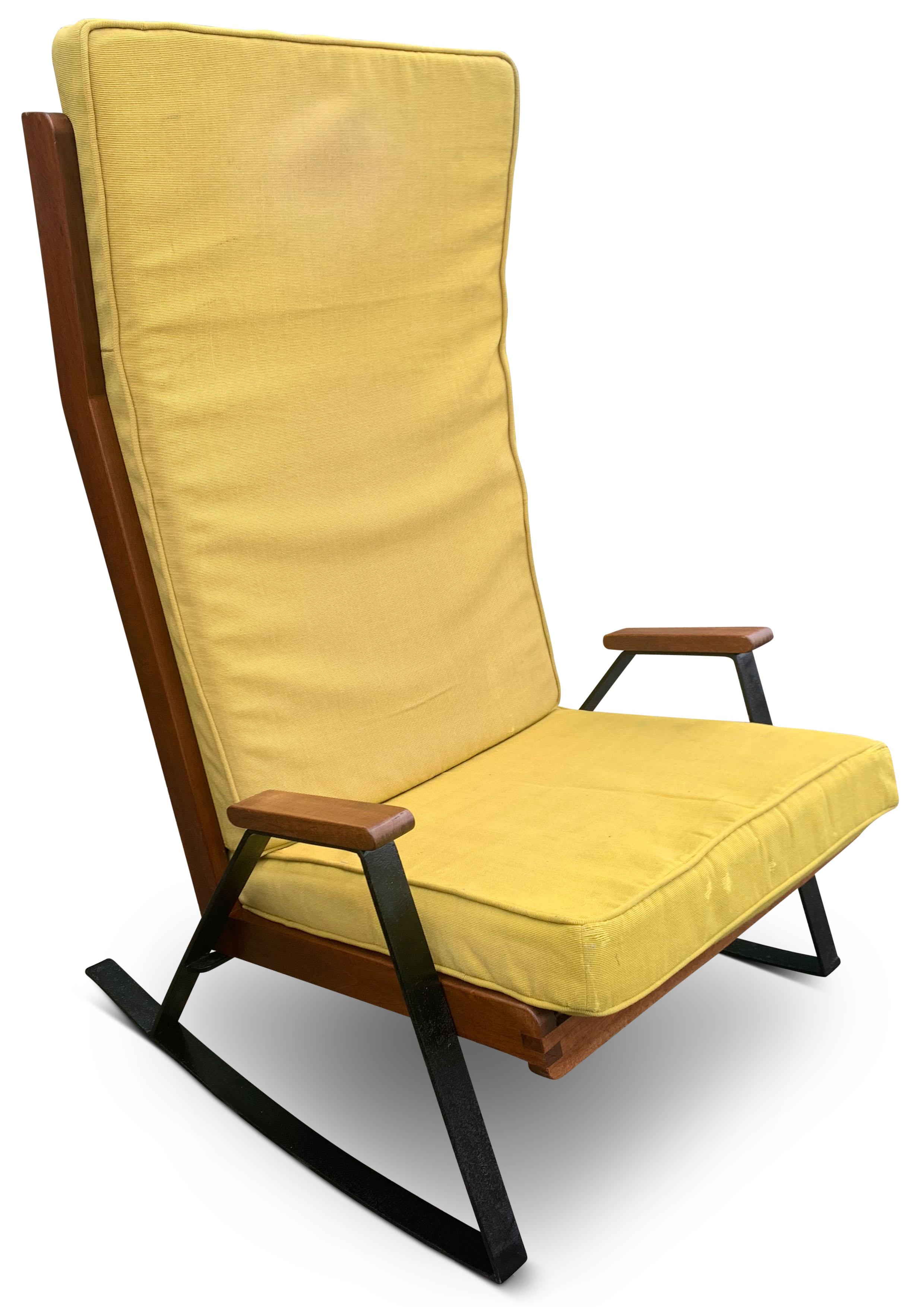 A Rare Pair of Mid Century Modern Teak & Ebonised Steel Upholstered Shell Chairs For Sale 5