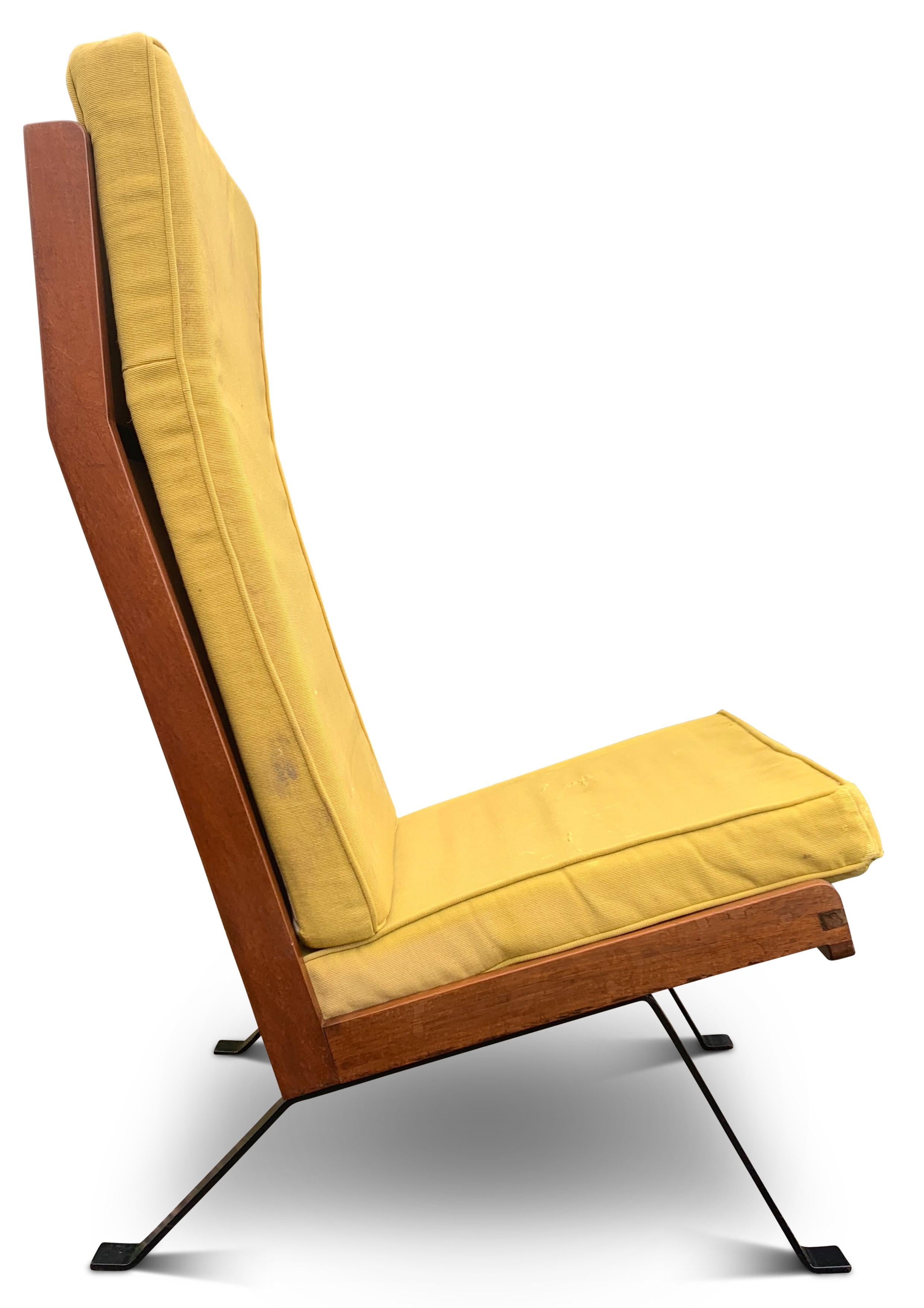 A Rare Pair of Mid Century Modern Teak & Ebonised Steel Upholstered Shell Chairs For Sale 7