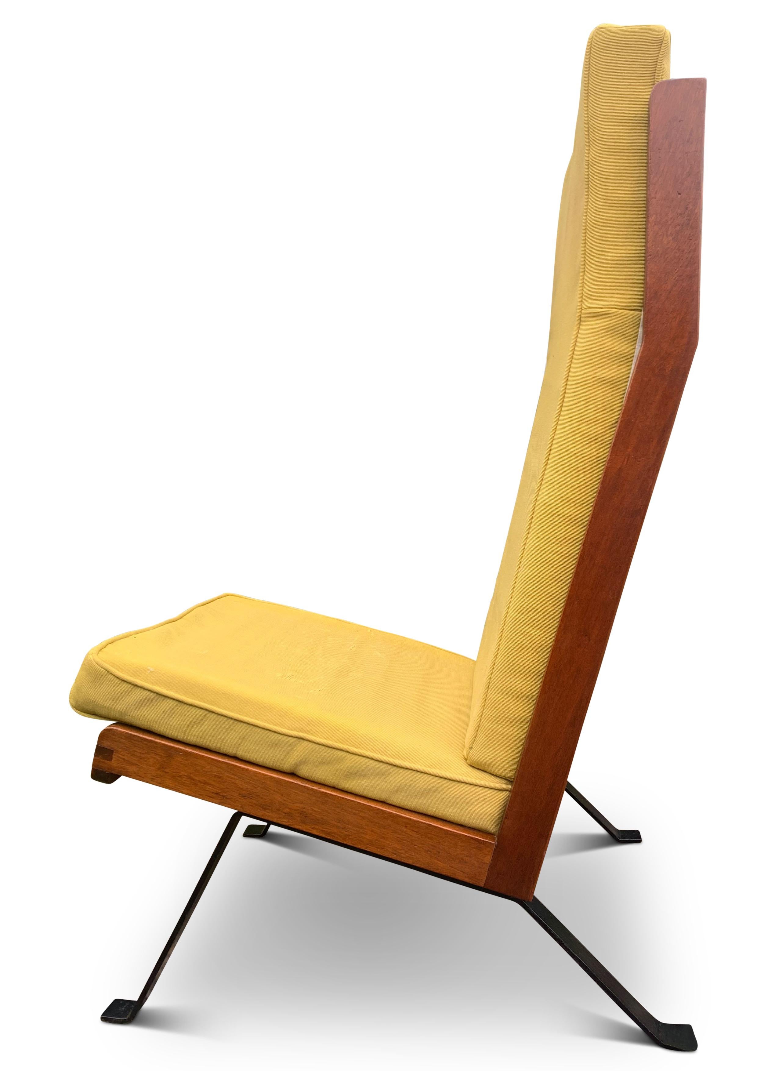 A Rare Pair of Mid Century Modern Teak & Ebonised Steel Upholstered Shell Chairs For Sale 8