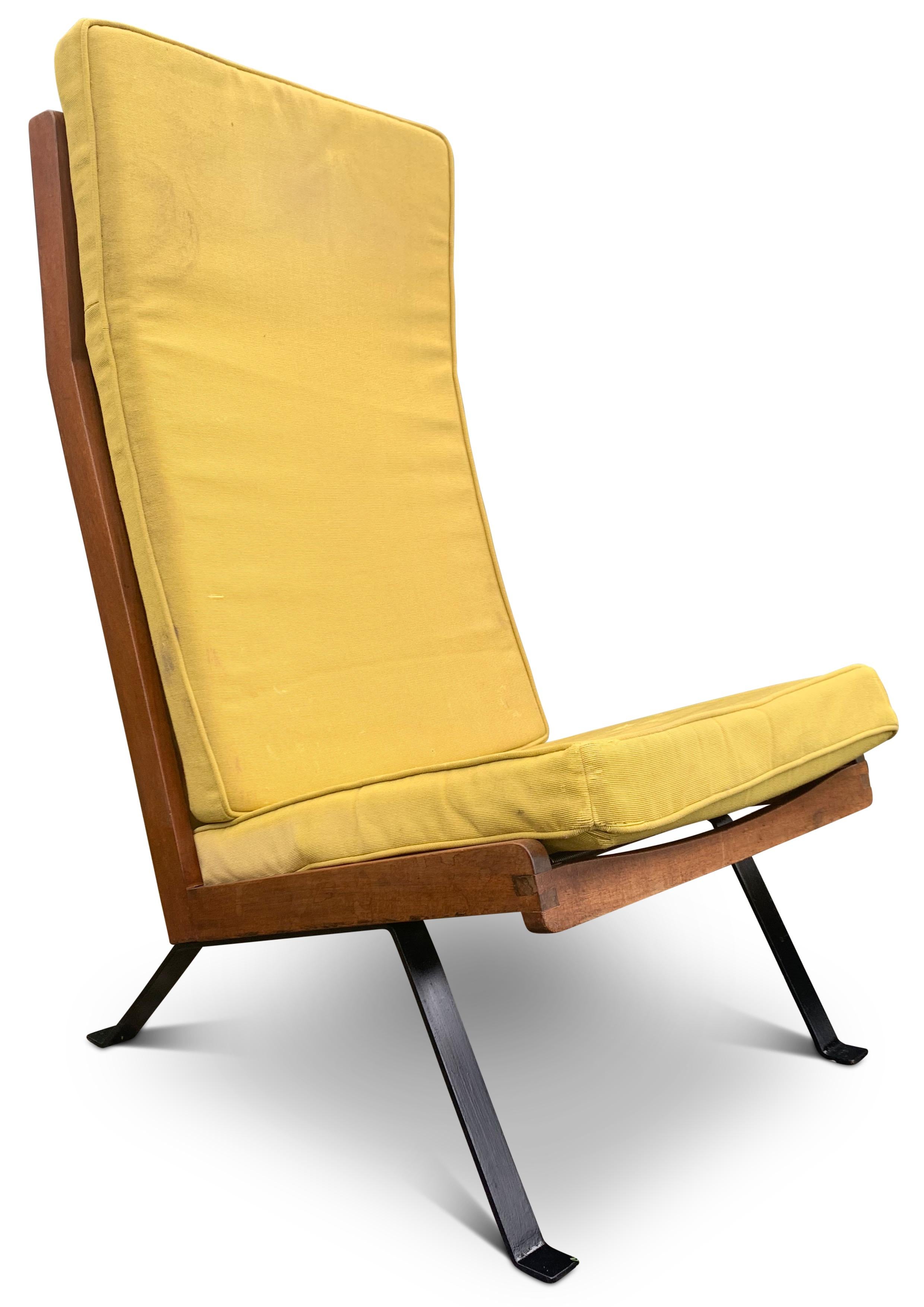 A Rare Pair of Mid Century Modern Teak & Ebonised Steel Upholstered Shell Chairs For Sale 9
