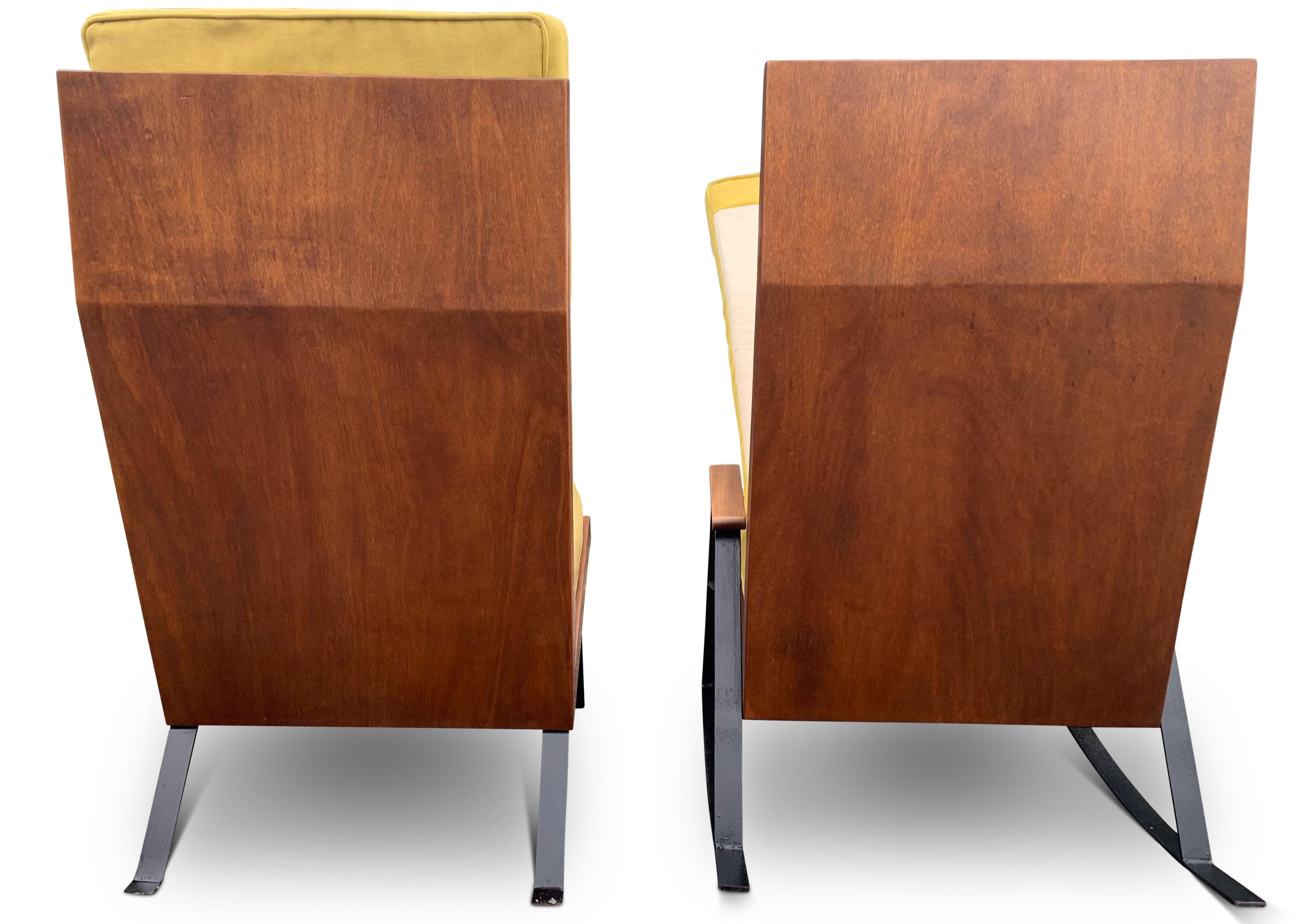 Mid-Century Modern A Rare Pair of Mid Century Modern Teak & Ebonised Steel Upholstered Shell Chairs For Sale