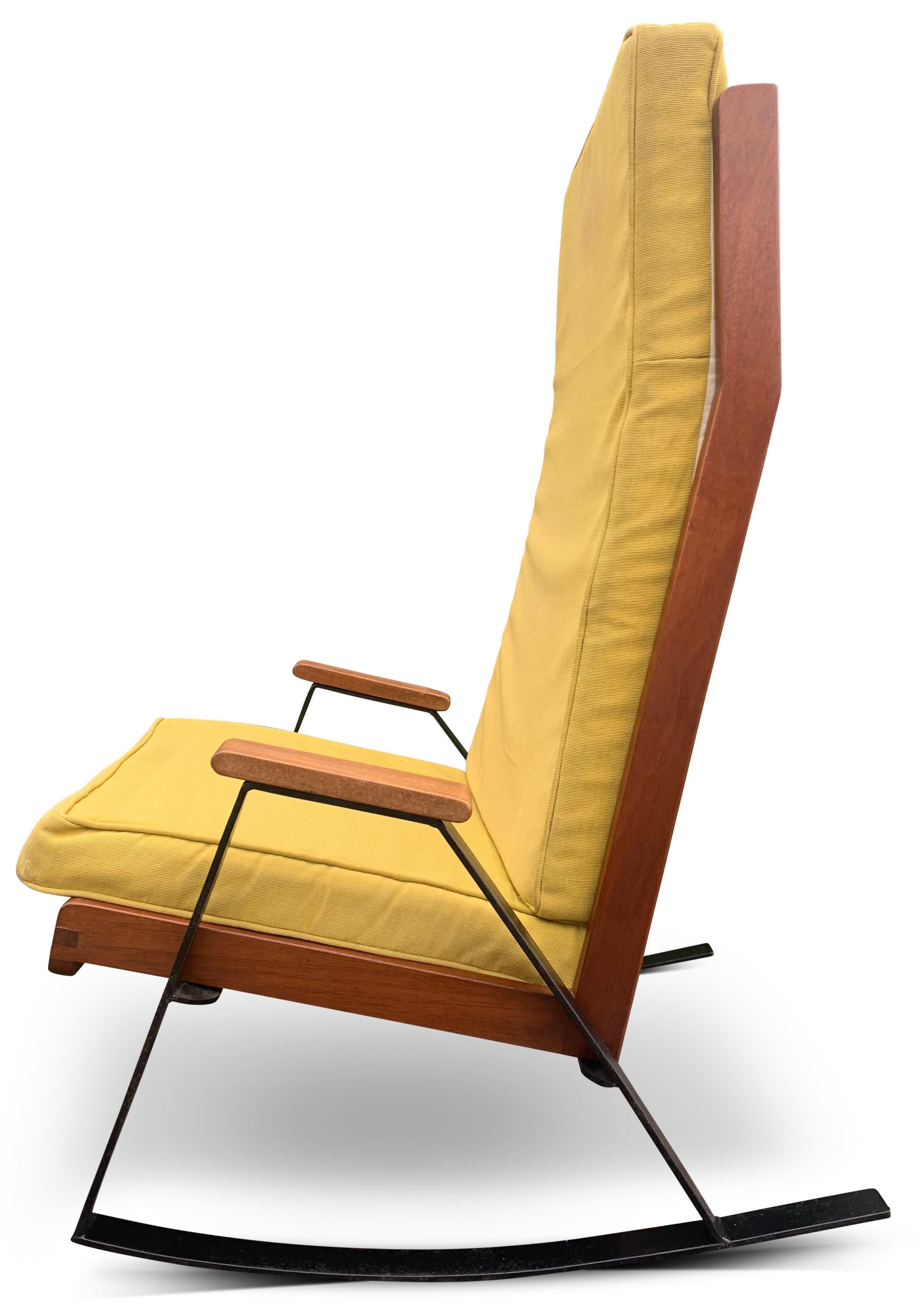 A Rare Pair of Mid Century Modern Teak & Ebonised Steel Upholstered Shell Chairs For Sale 2