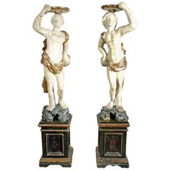 A Rare Pair of Neapolitan Papier Mache Figures on Plinths