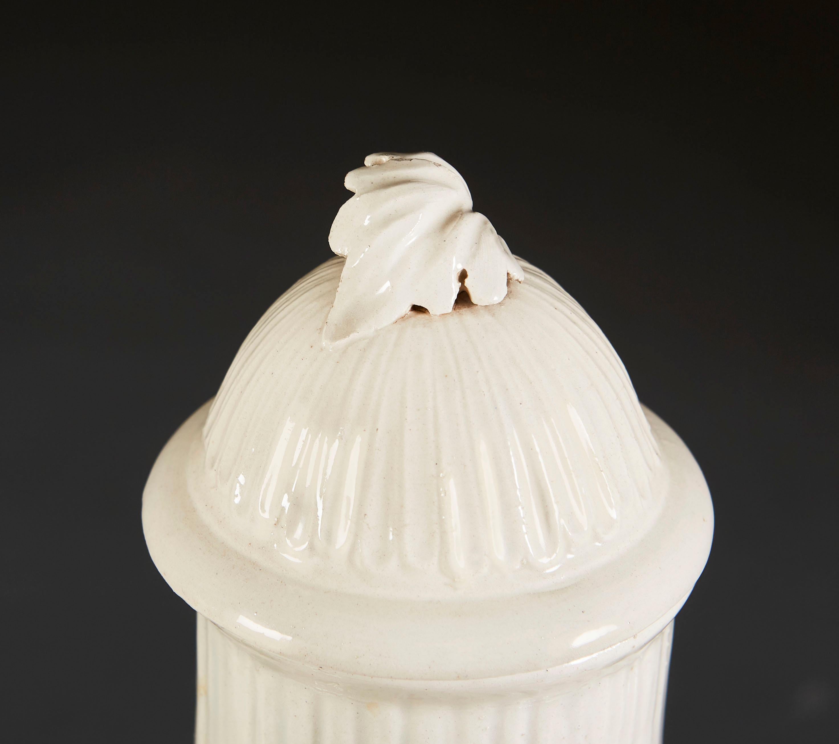 Italian Rare Pair of Neopolitan Creamware Urns