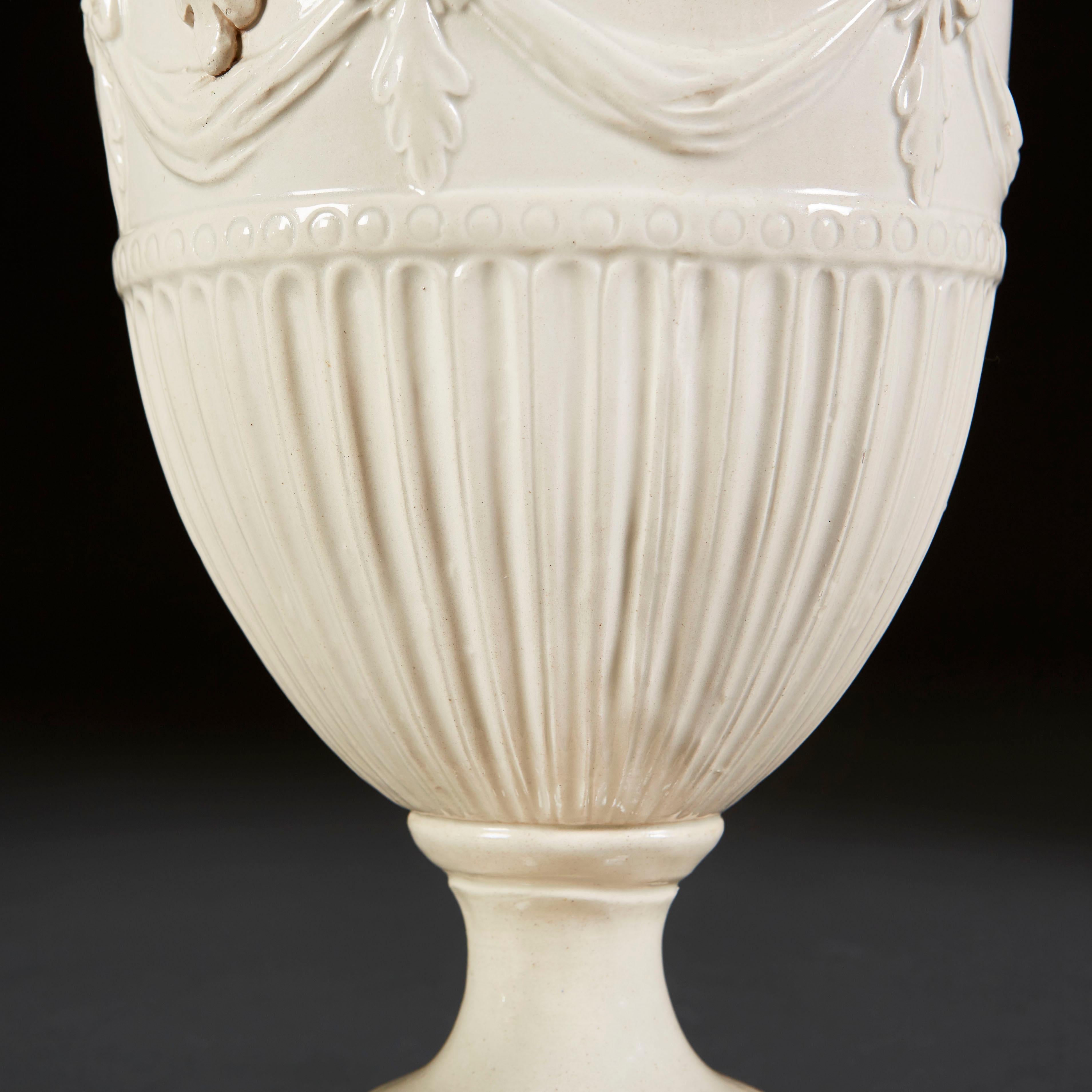 19th Century Rare Pair of Neopolitan Creamware Urns