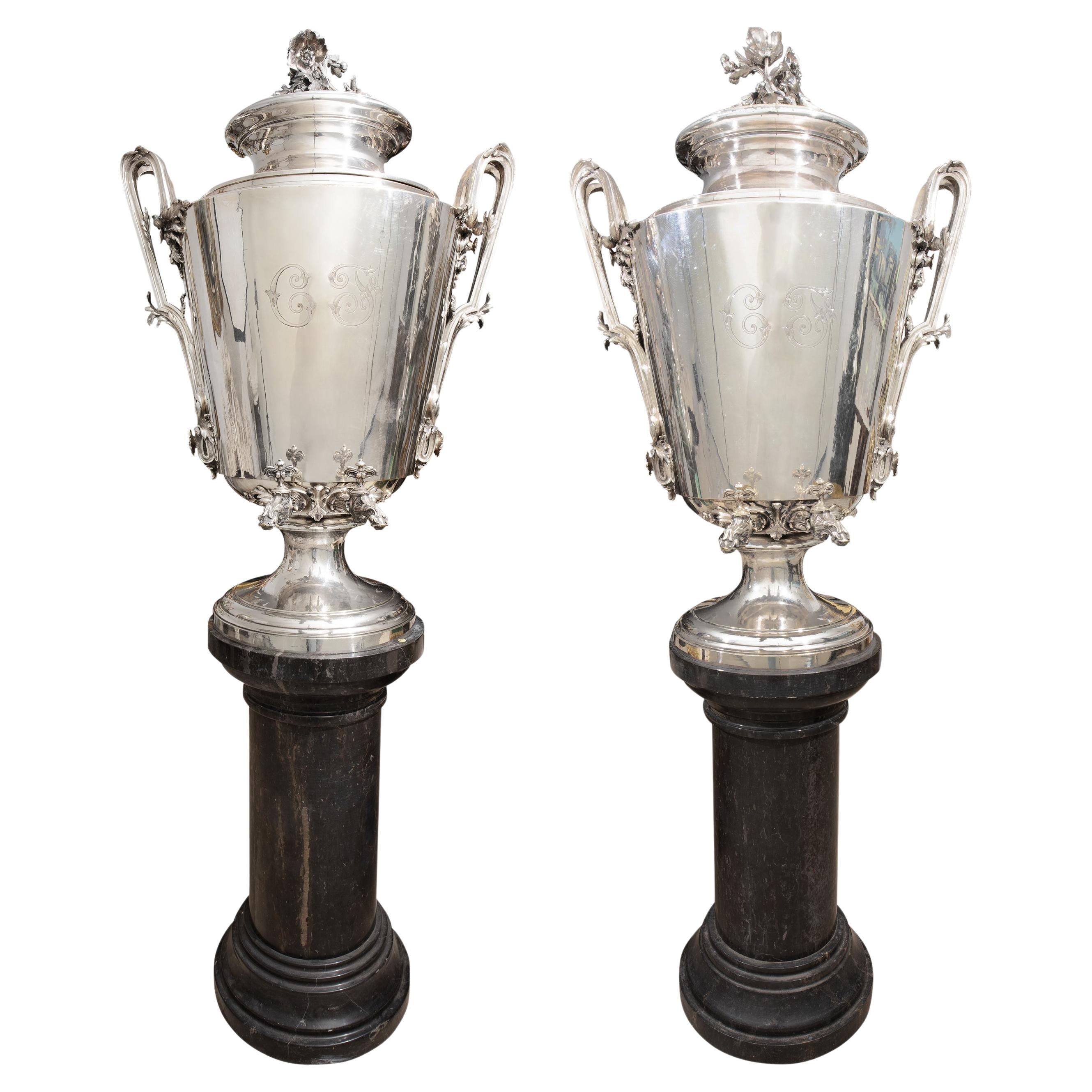 A  Rare Pair of Palatial Christofle & Cie Samovars Circa 1867