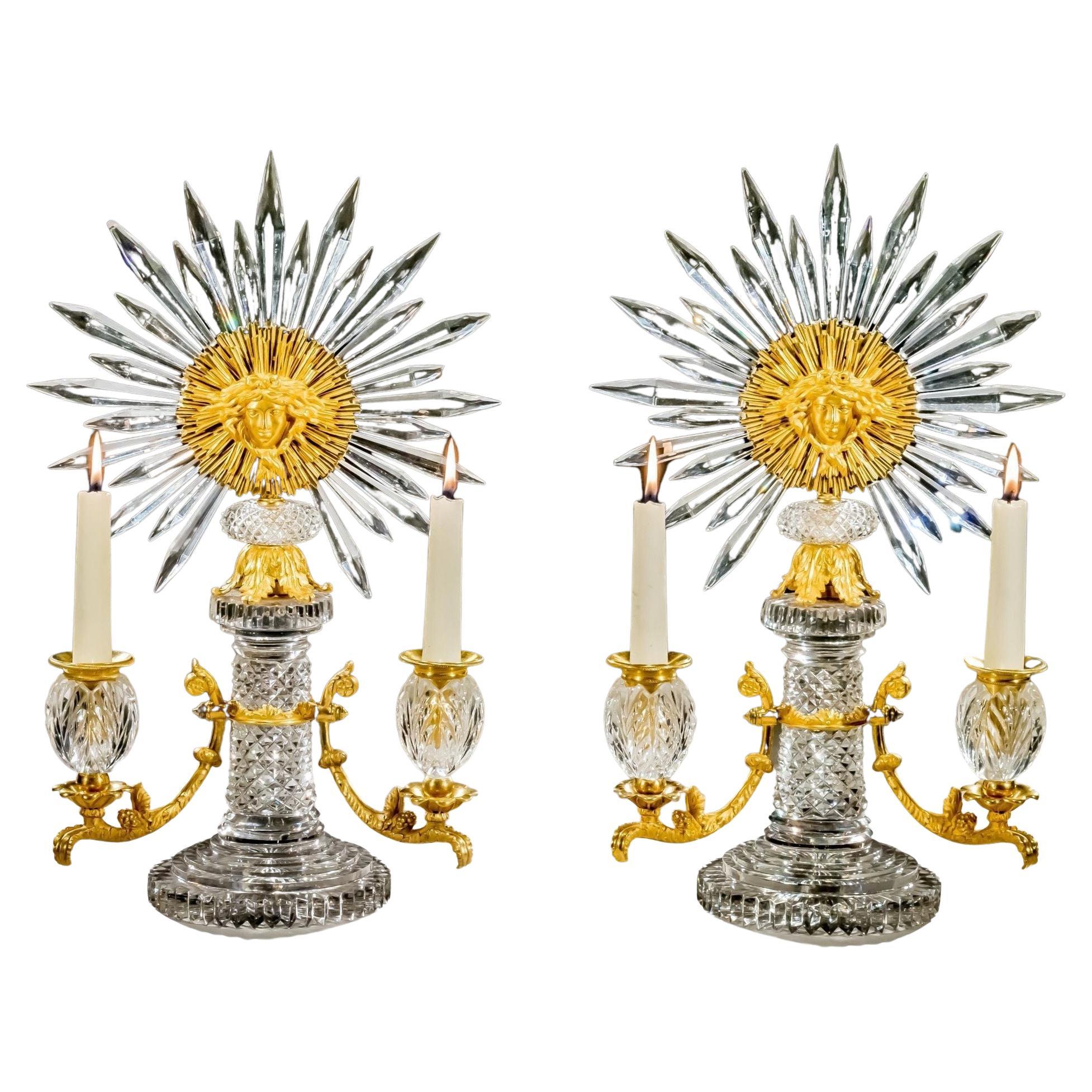 Rare paire de candélabres Regency Sunburst attribuée à Apsley Pellett